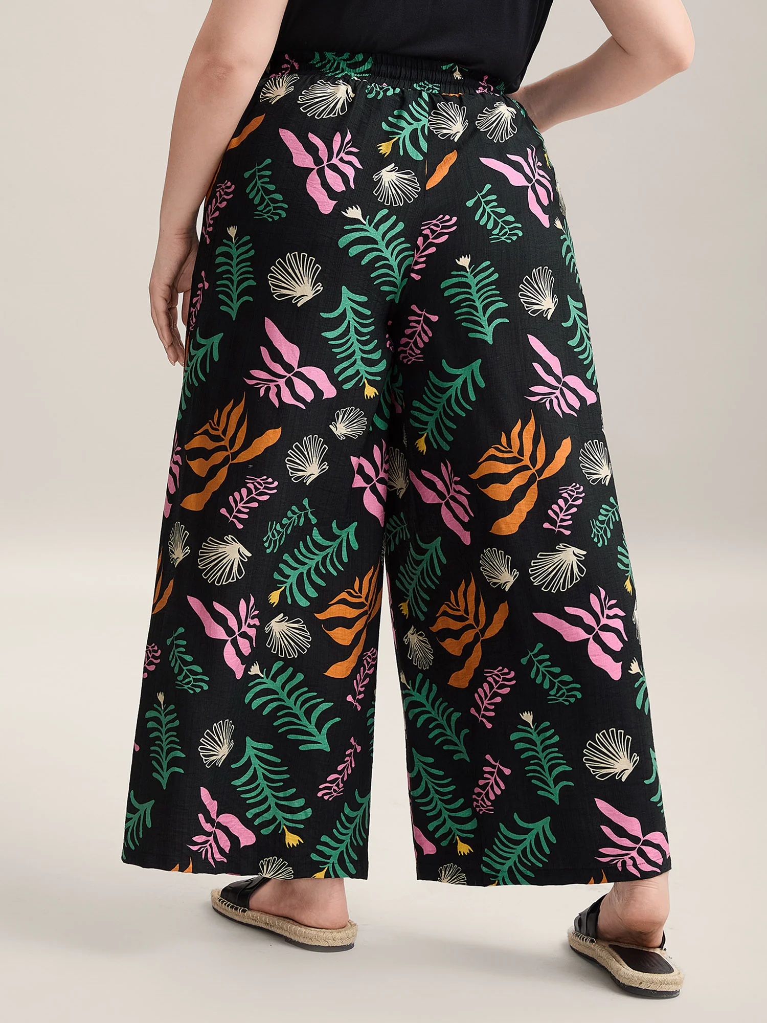 Multi-Color Leaf Print Wide-Leg Pants - Image 4