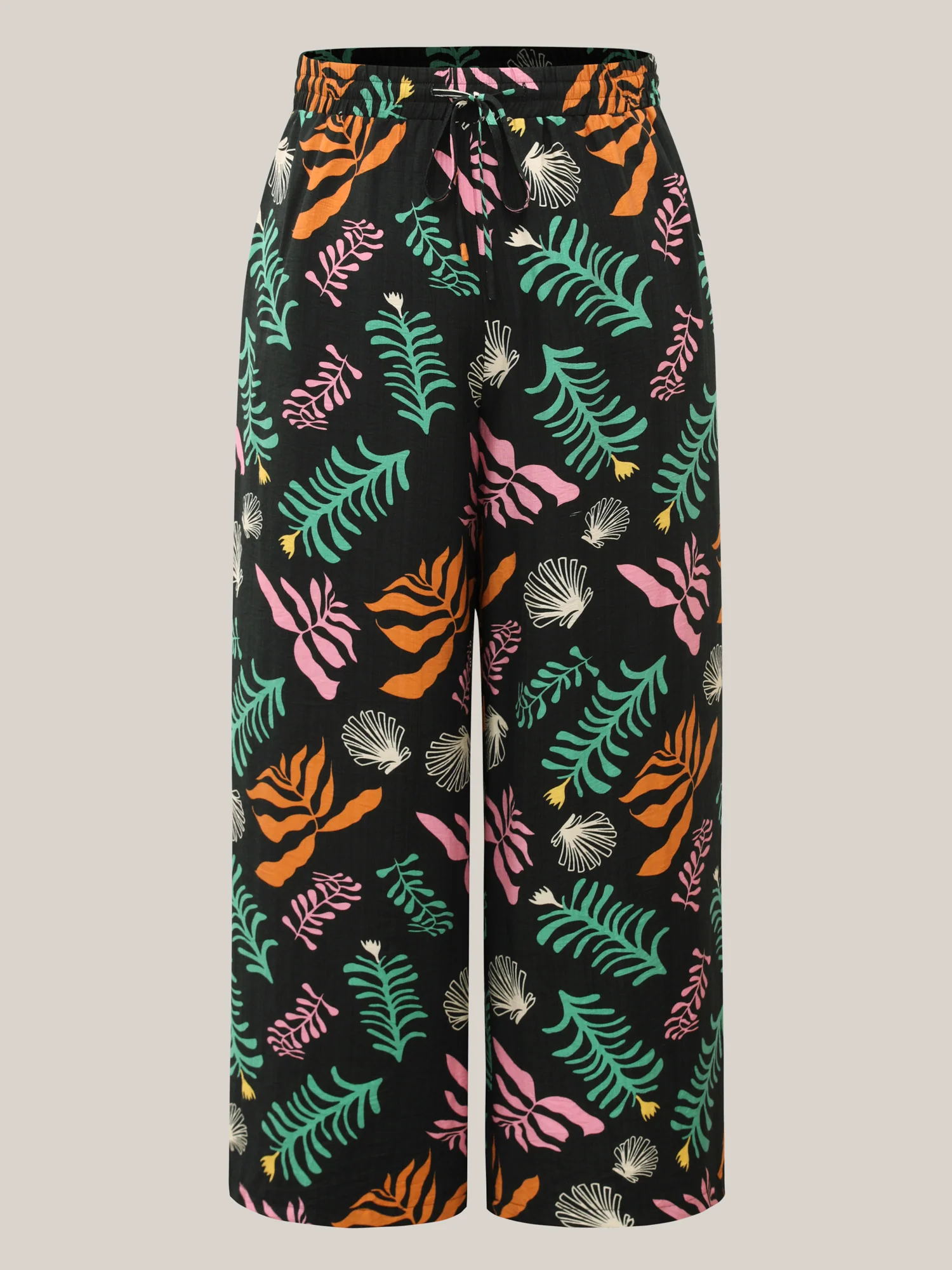 Multi-Color Leaf Print Wide-Leg Pants - Image 7