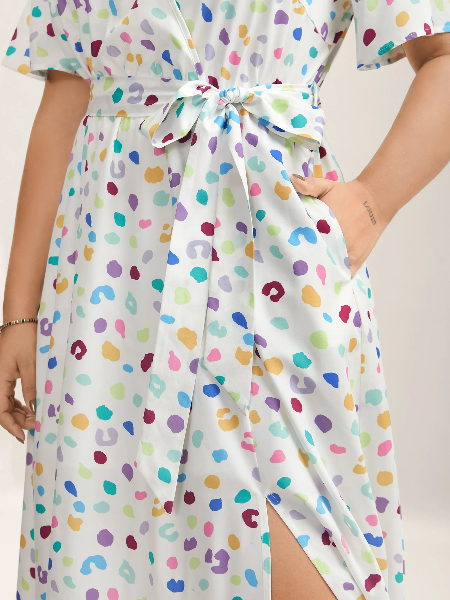 Multi-Color Leopard Print Surplice Midi Dress - Image 2