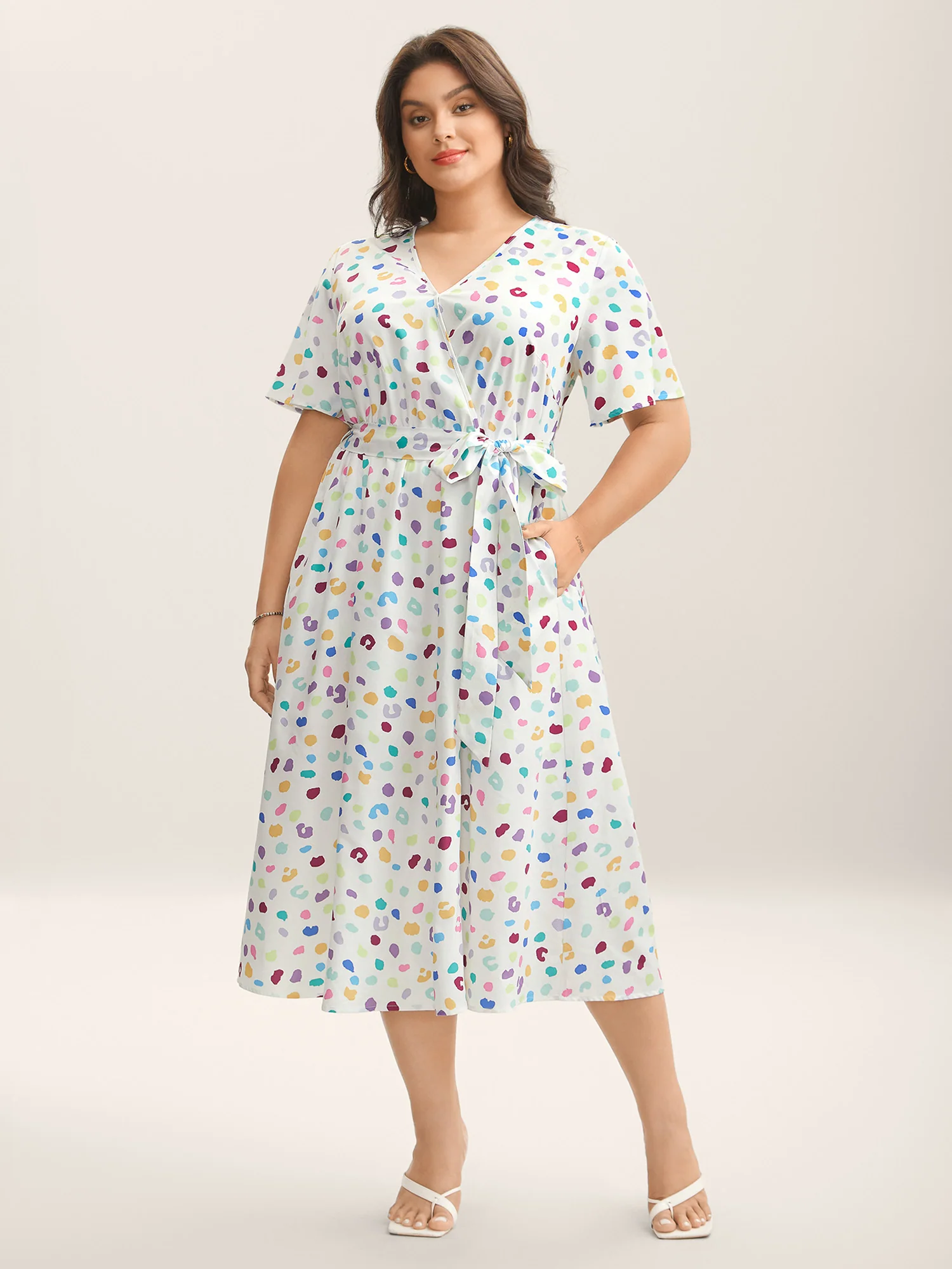Multi-Color Leopard Print Surplice Midi Dress - Image 3