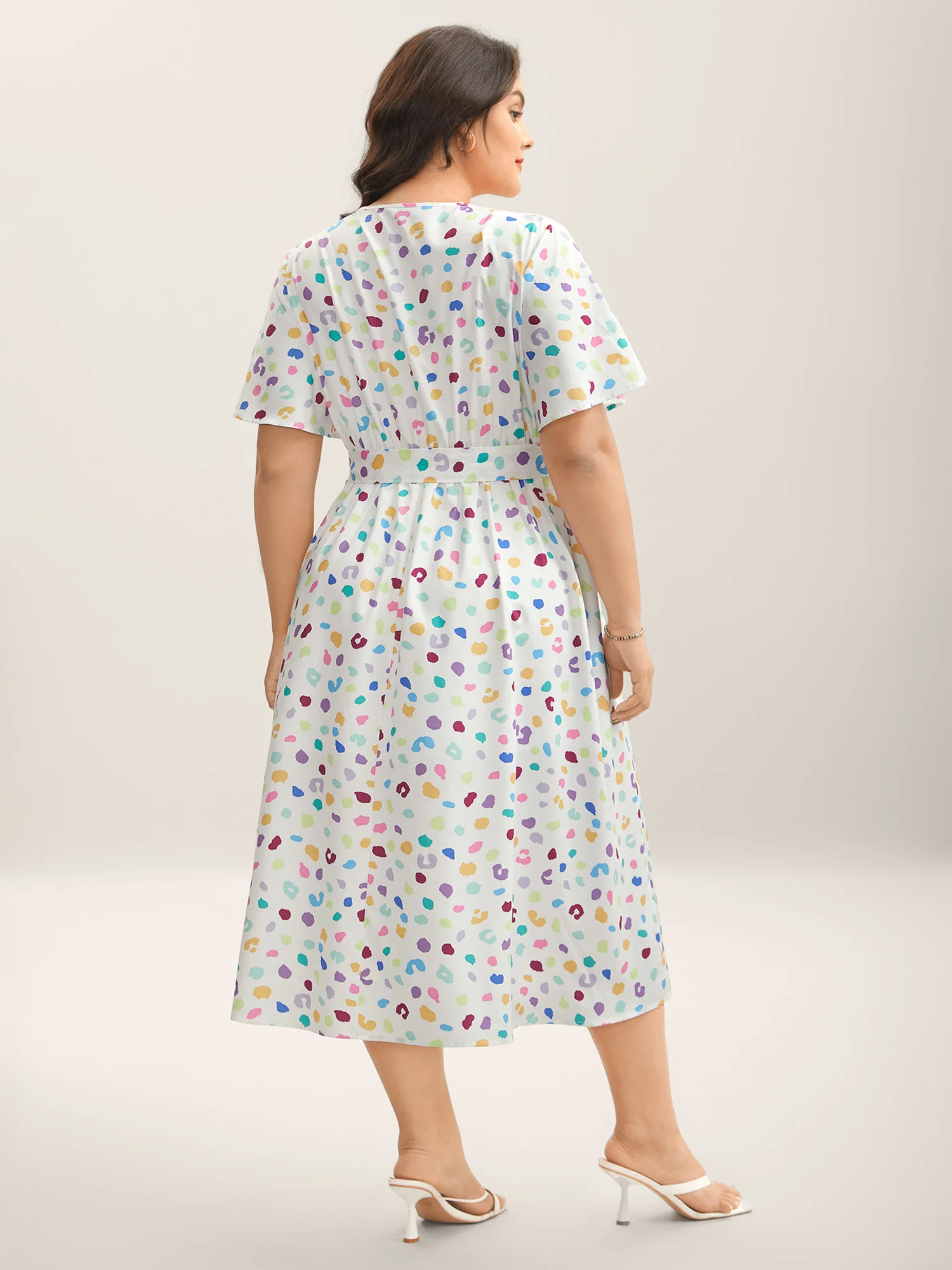 Multi-Color Leopard Print Surplice Midi Dress - Image 4
