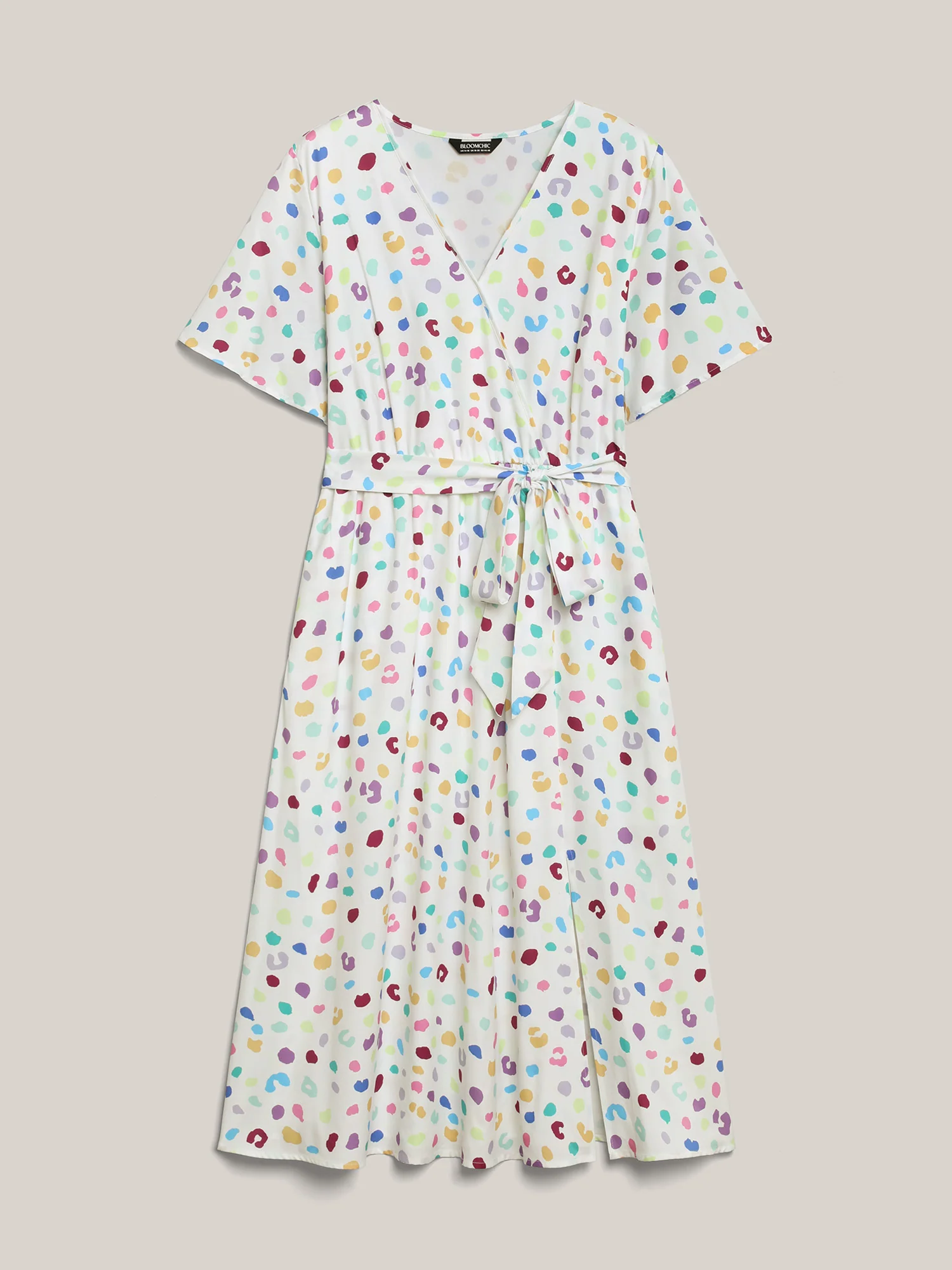 Multi-Color Leopard Print Surplice Midi Dress - Image 7