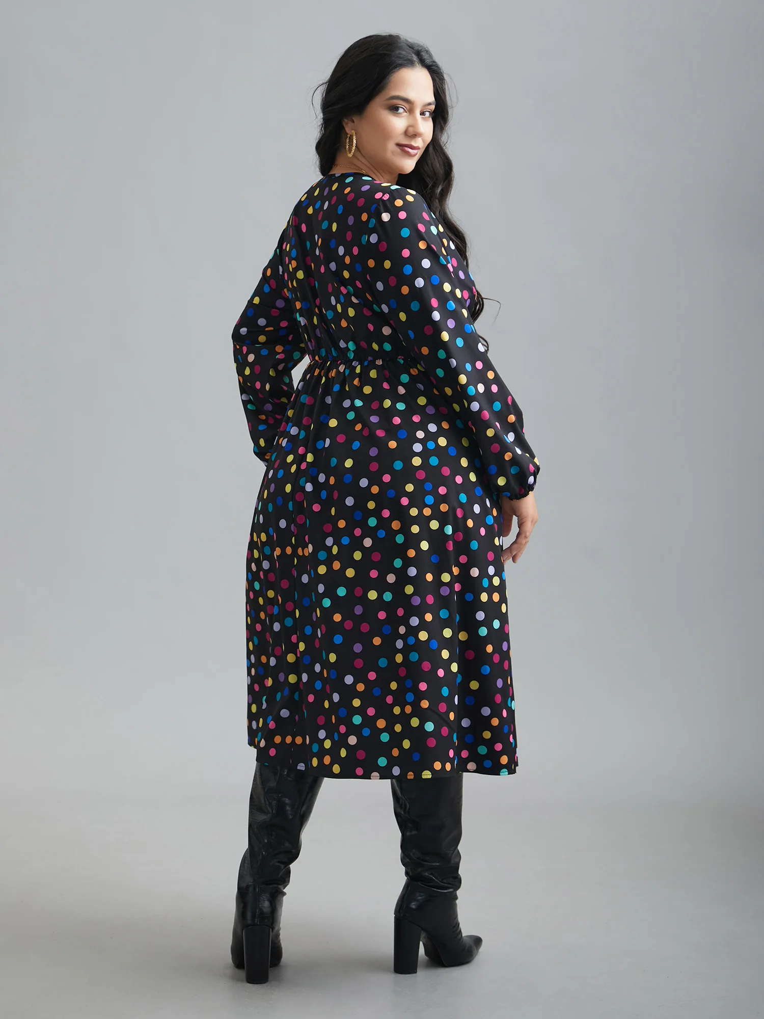 Multi-Color Polka Dot Stretchy-Waist Dress - Image 4