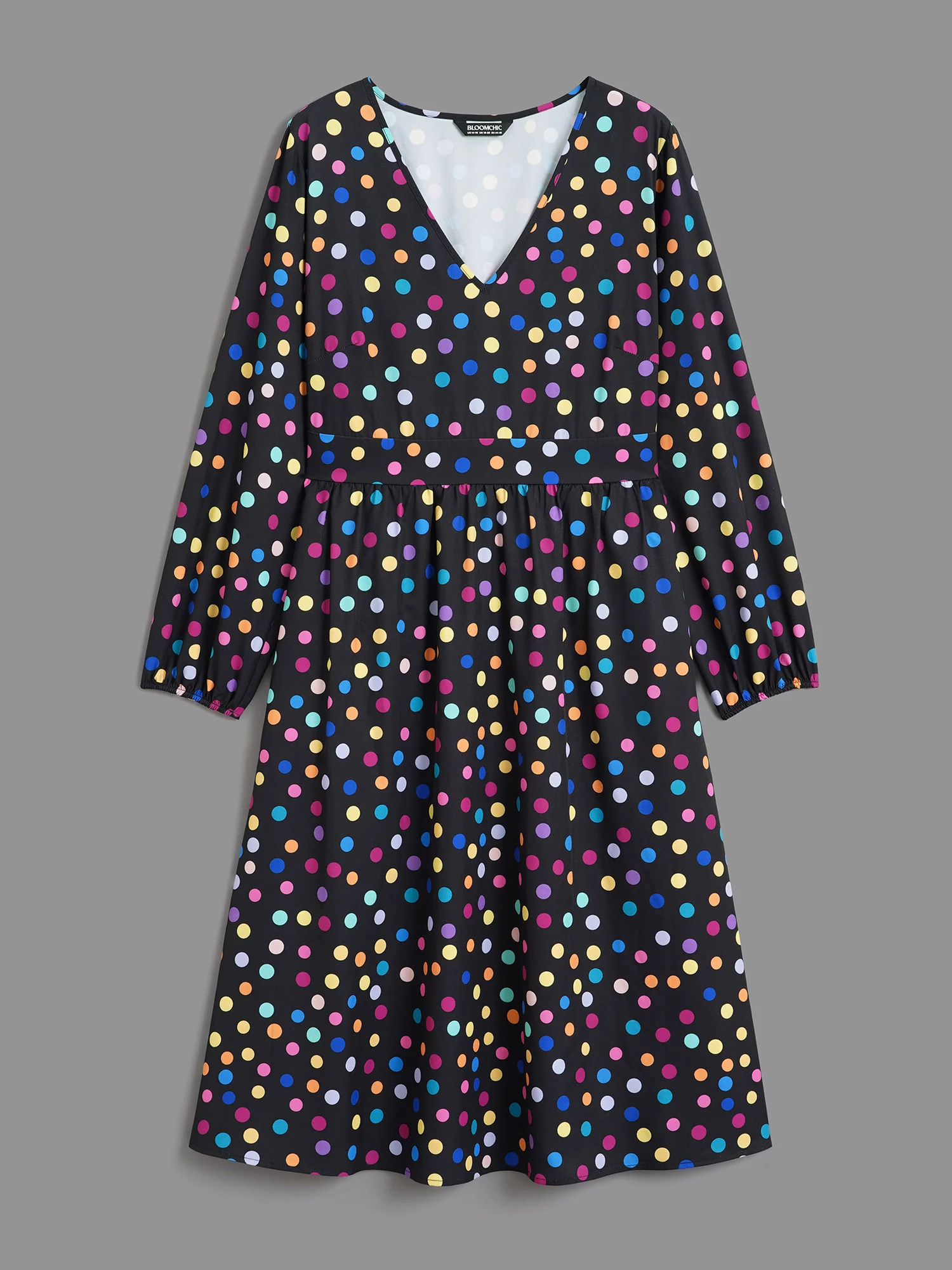 Multi-Color Polka Dot Stretchy-Waist Dress - Image 7