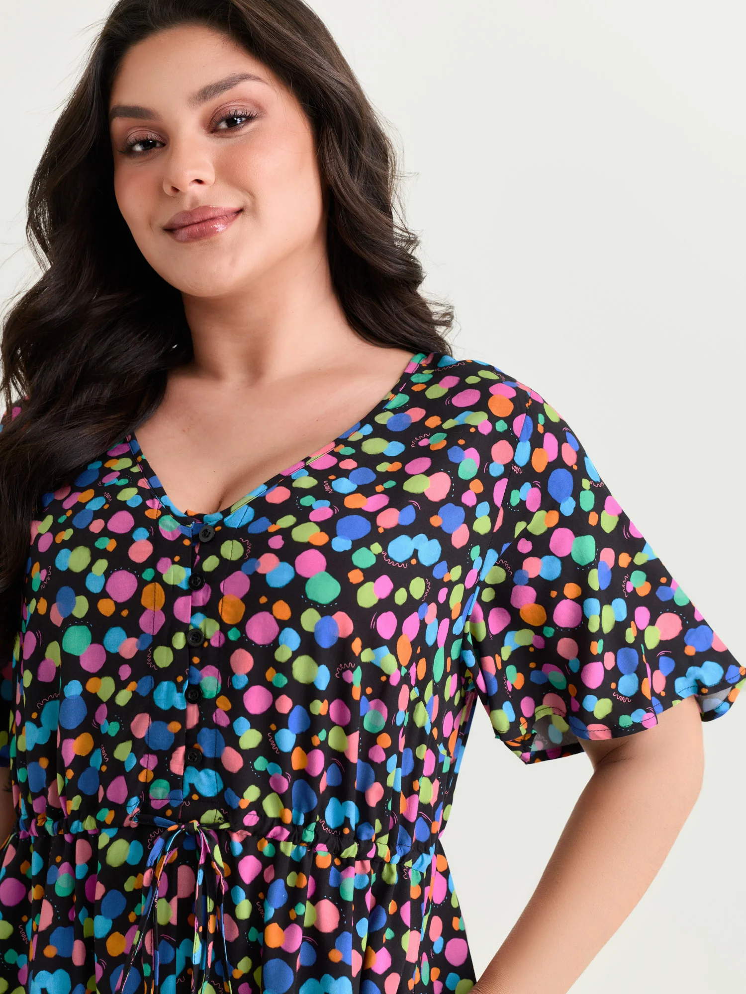 Multi-Color Polka Dots Print Midi Dress - Image 2
