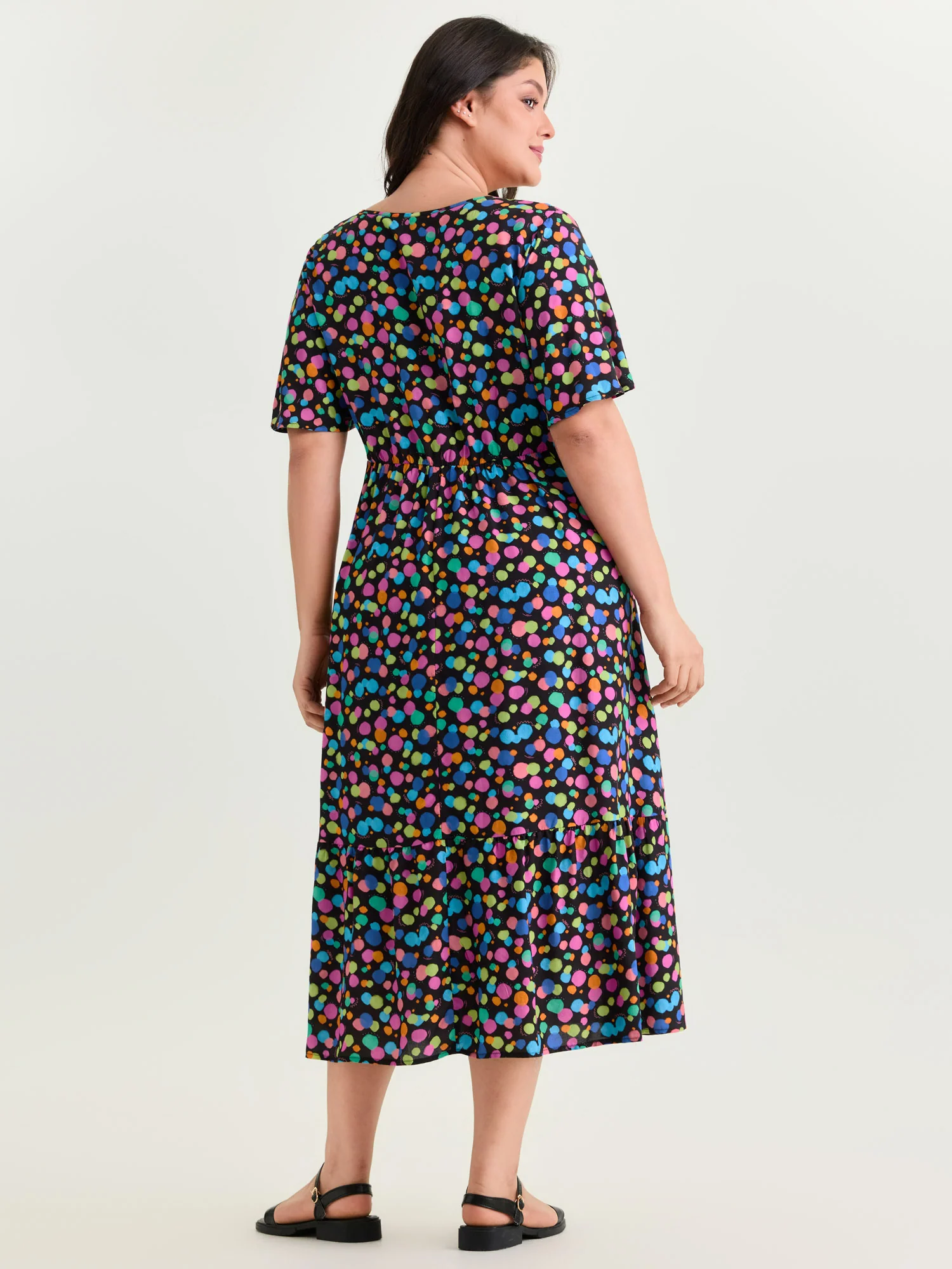Multi-Color Polka Dots Print Midi Dress - Image 4