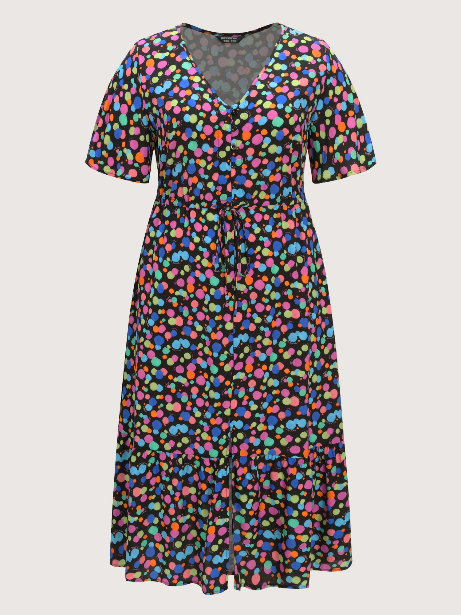 Multi-Color Polka Dots Print Midi Dress - Image 7
