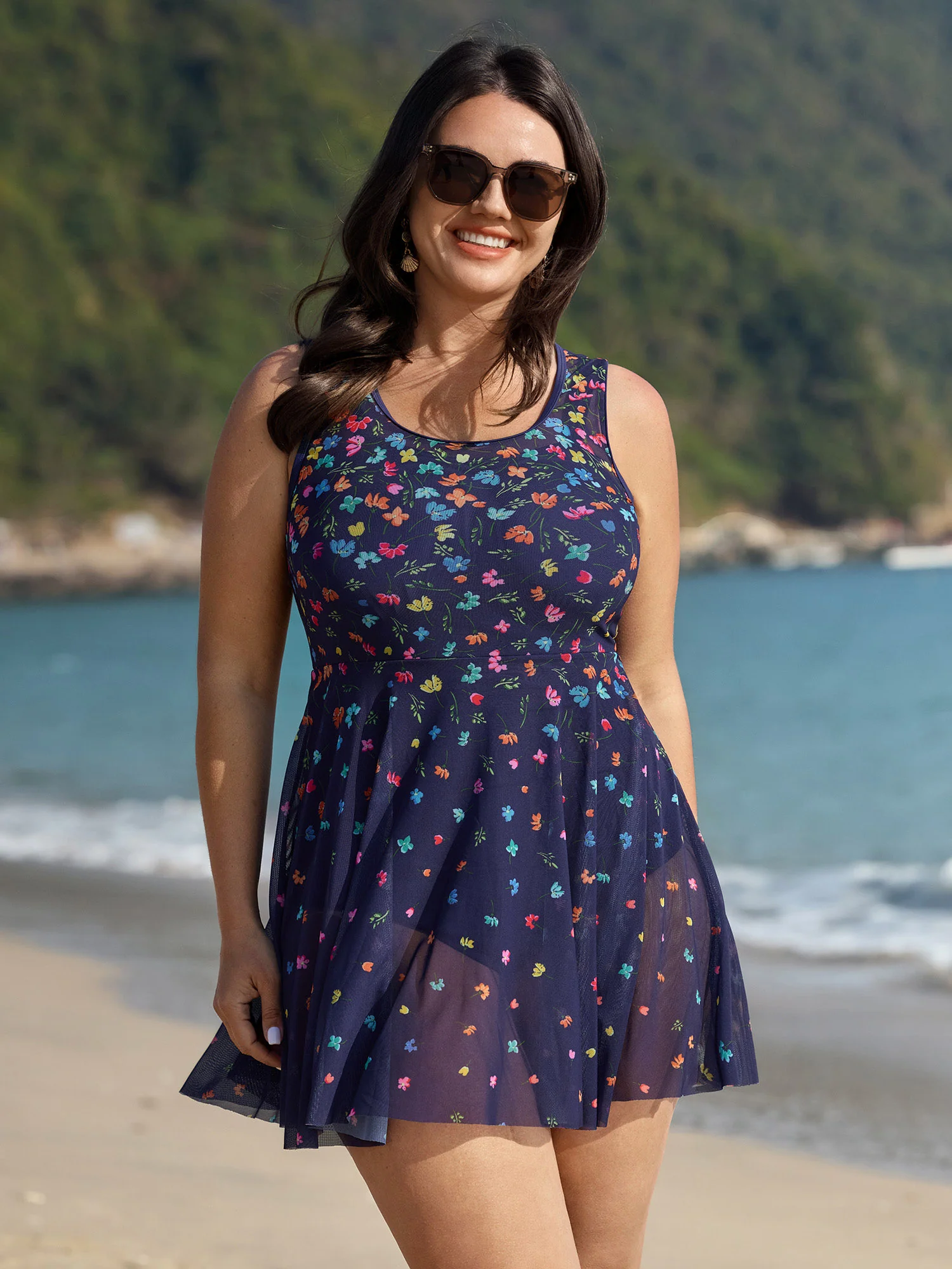 Multi-Color Print Sheer Swim Dress - Image 3
