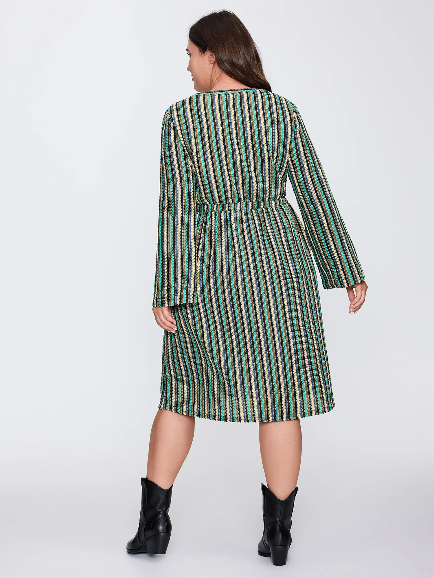 Multi-Color Stripe Drawstring Waist Midi Dress - Image 4