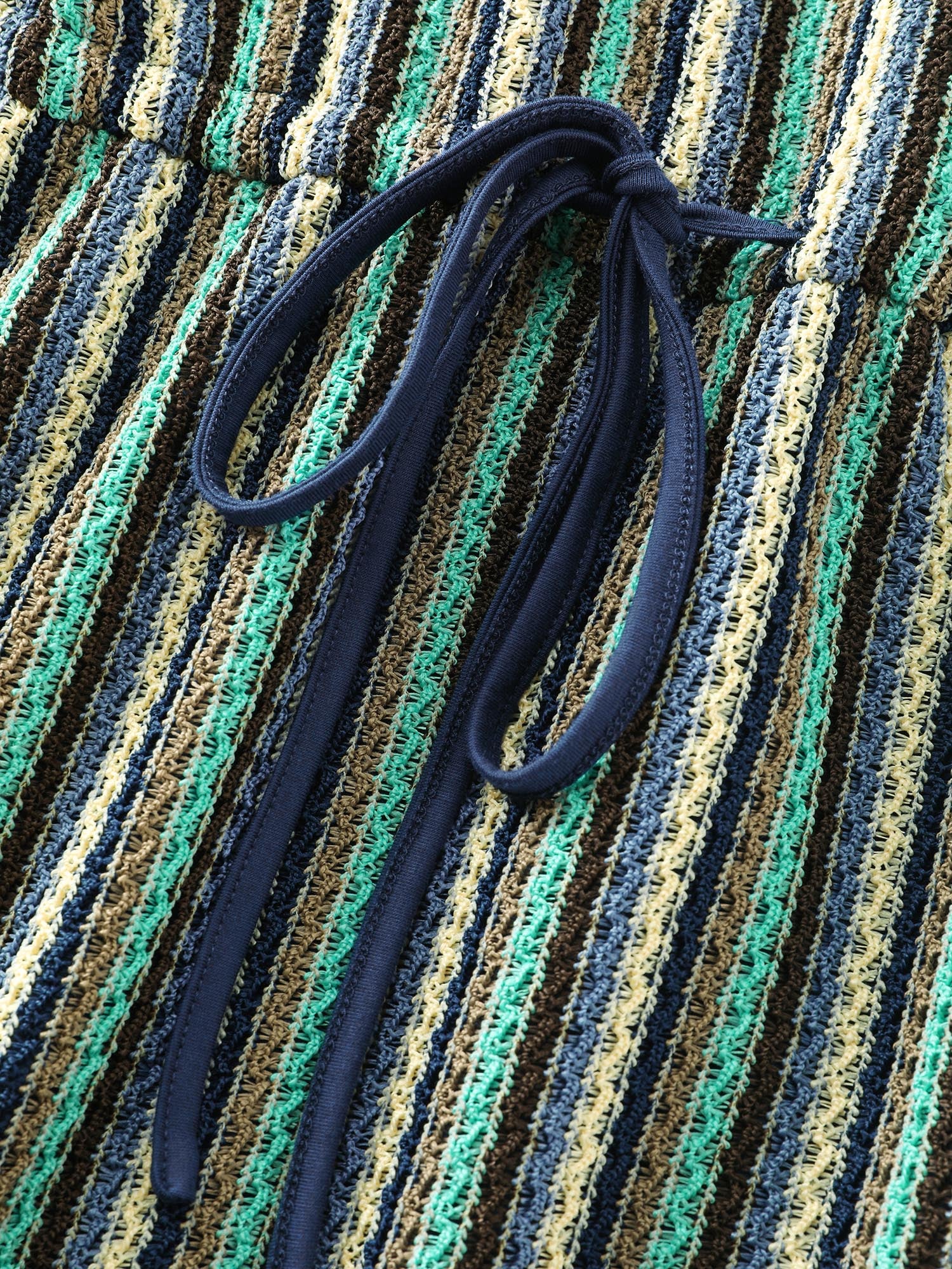 Multi-Color Stripe Drawstring Waist Midi Dress - Image 5