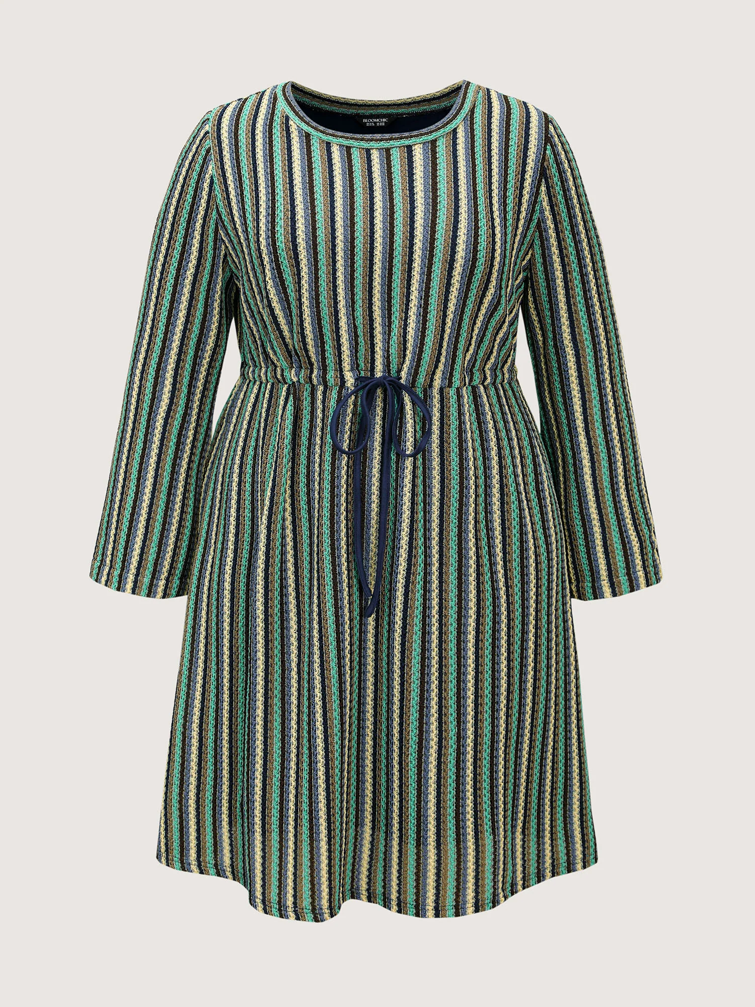 Multi-Color Stripe Drawstring Waist Midi Dress - Image 7