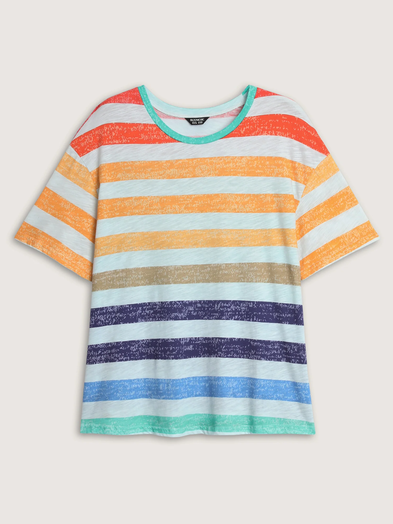 Multi-Color Stripe Print Round Neck T-Shirt - Image 7