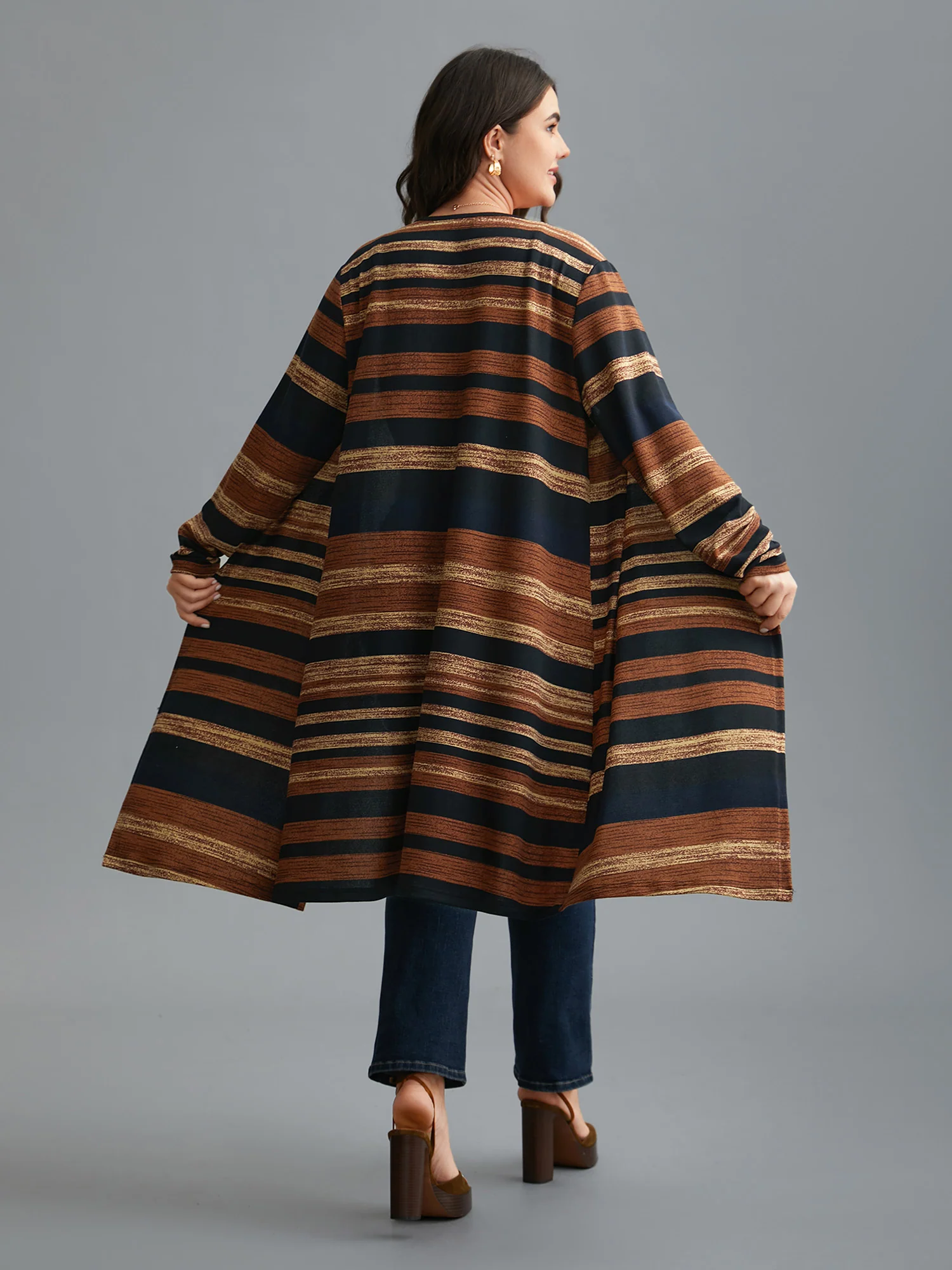 Multi-Color Striped Open-Front Long Jacket - Image 6
