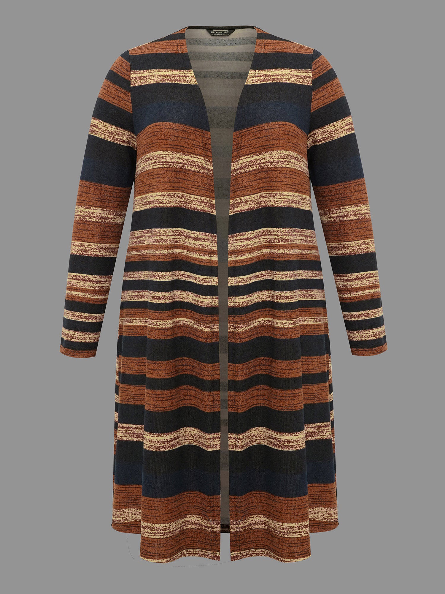 Multi-Color Striped Open-Front Long Jacket - Image 9