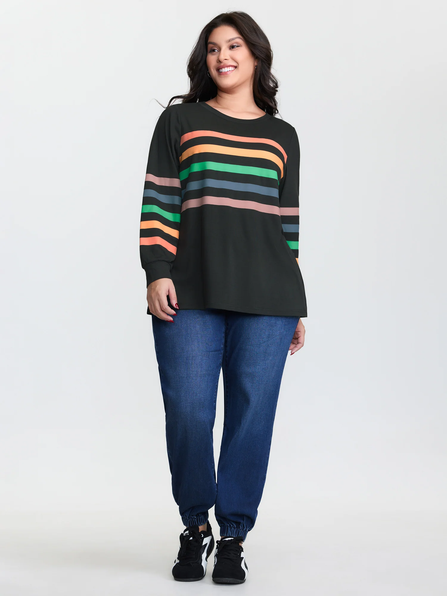 Multi-Color Striped Round Neck T-Shirt - Image 2