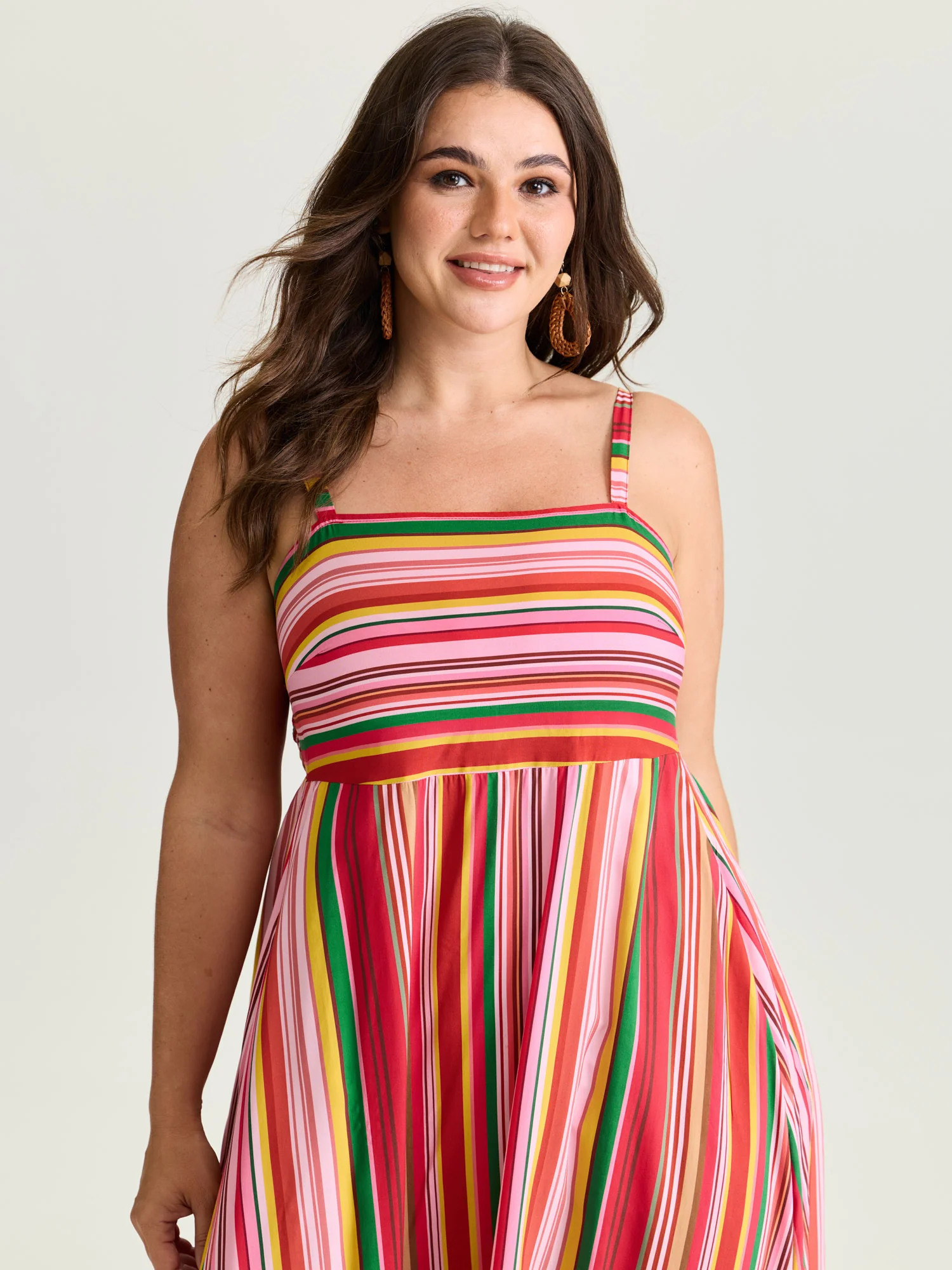 Multi-Color Striped Shirred Cami Maxi Dress - Image 2