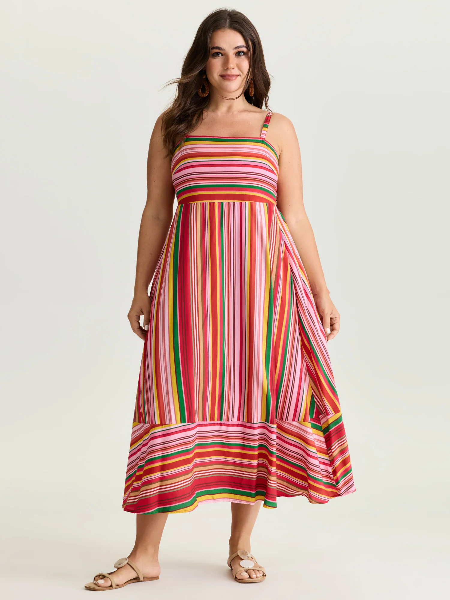 Multi-Color Striped Shirred Cami Maxi Dress - Image 3