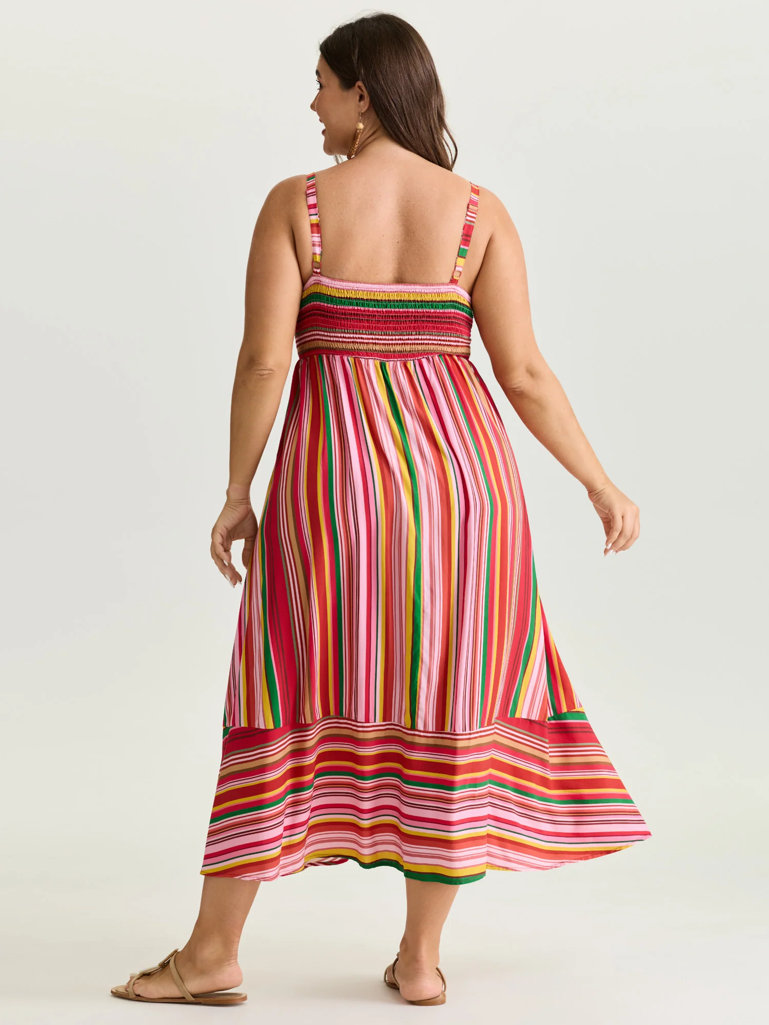 Multi-Color Striped Shirred Cami Maxi Dress - Image 4