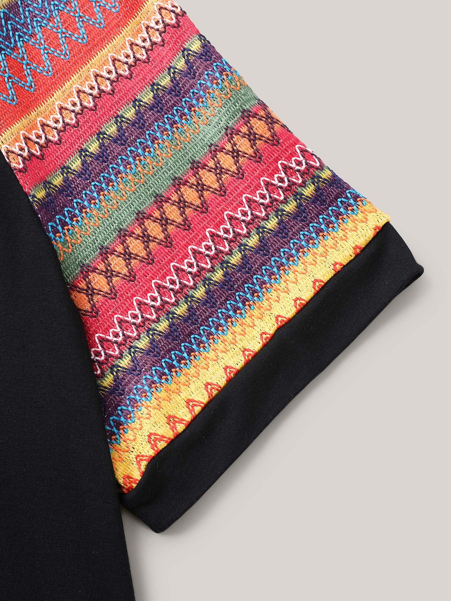 Multi-Color Striped Sleeve Spliced T-Shirt - Image 5