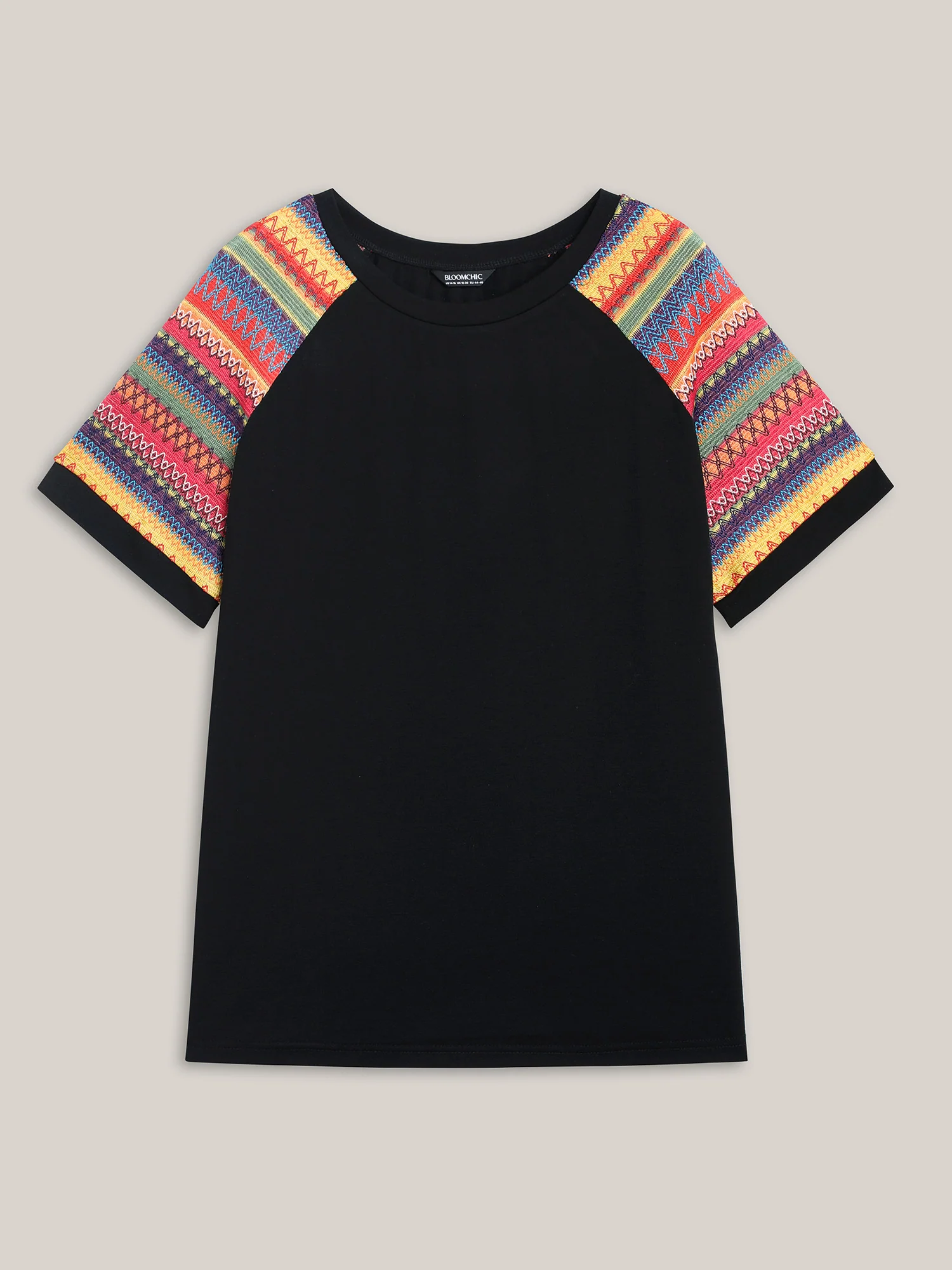 Multi-Color Striped Sleeve Spliced T-Shirt - Image 6