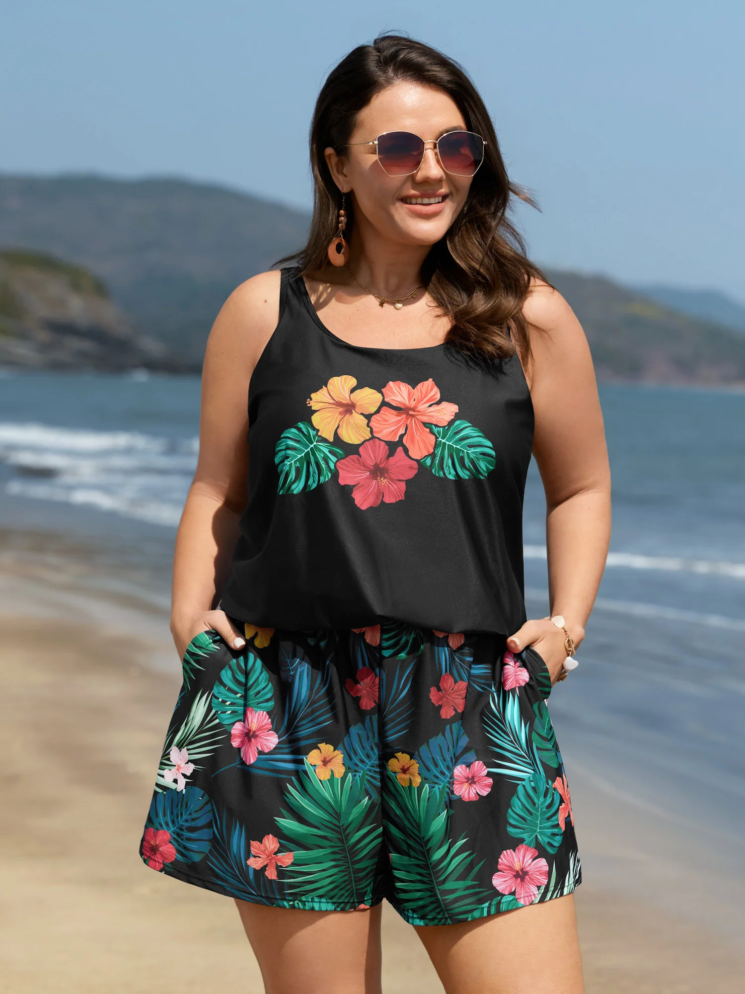 Multi-Color Tropical Pockets One-Piece Swimsuit - Image 3