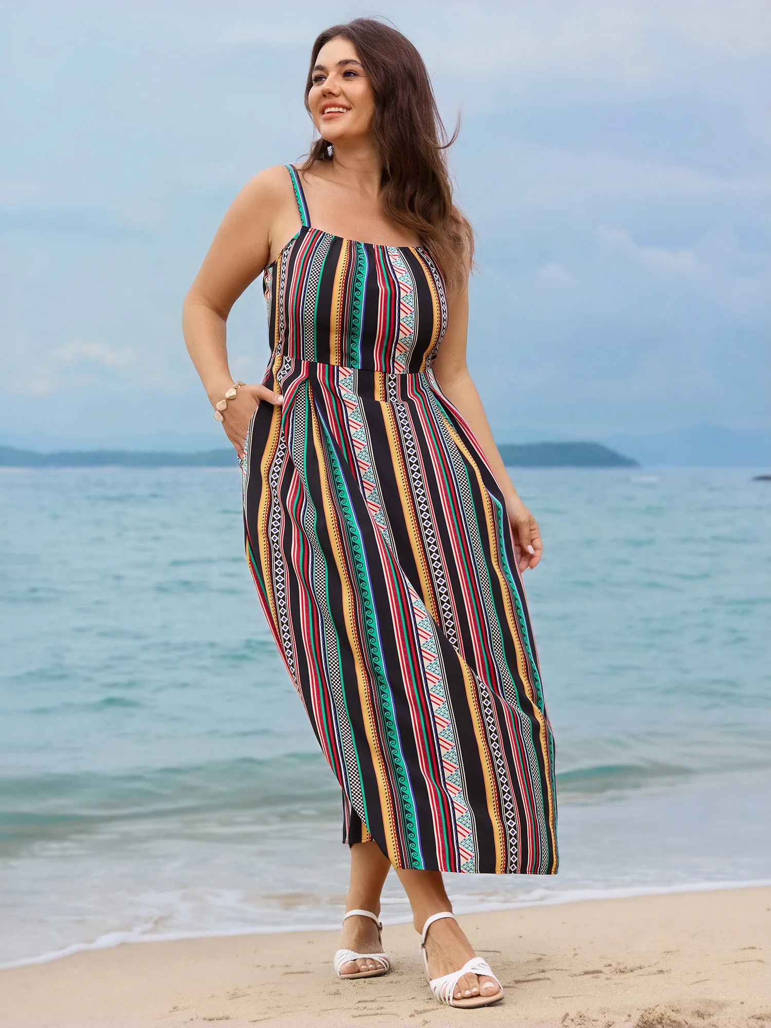 Multicolor Boho Stripe Strap Maxi Dress - Image 2