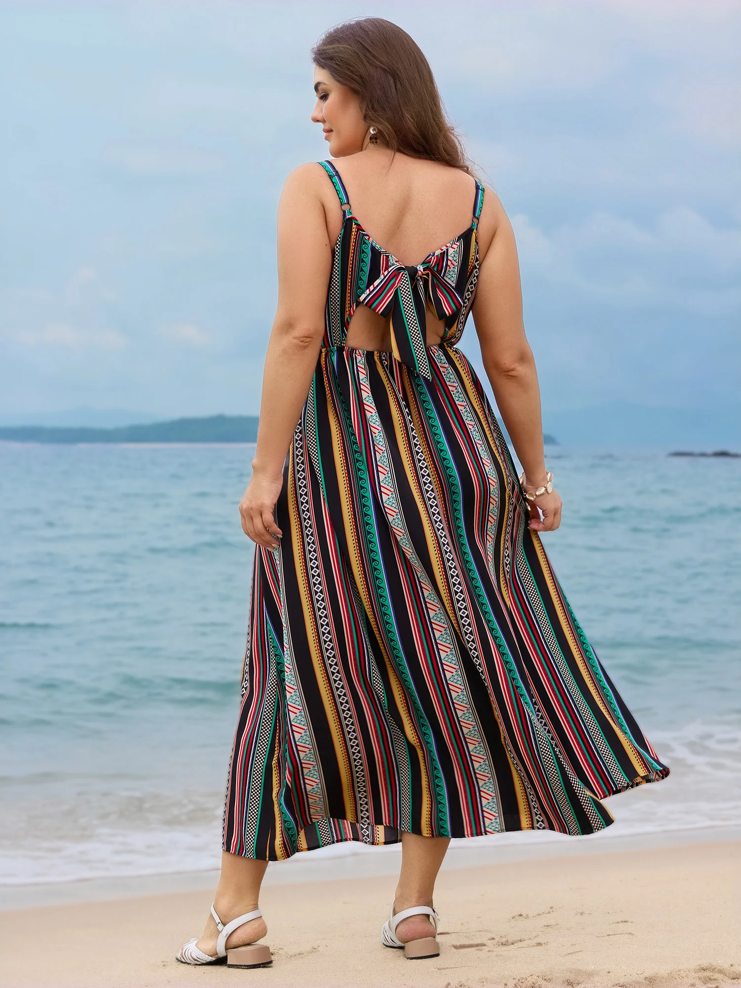 Multicolor Boho Stripe Strap Maxi Dress - Image 5