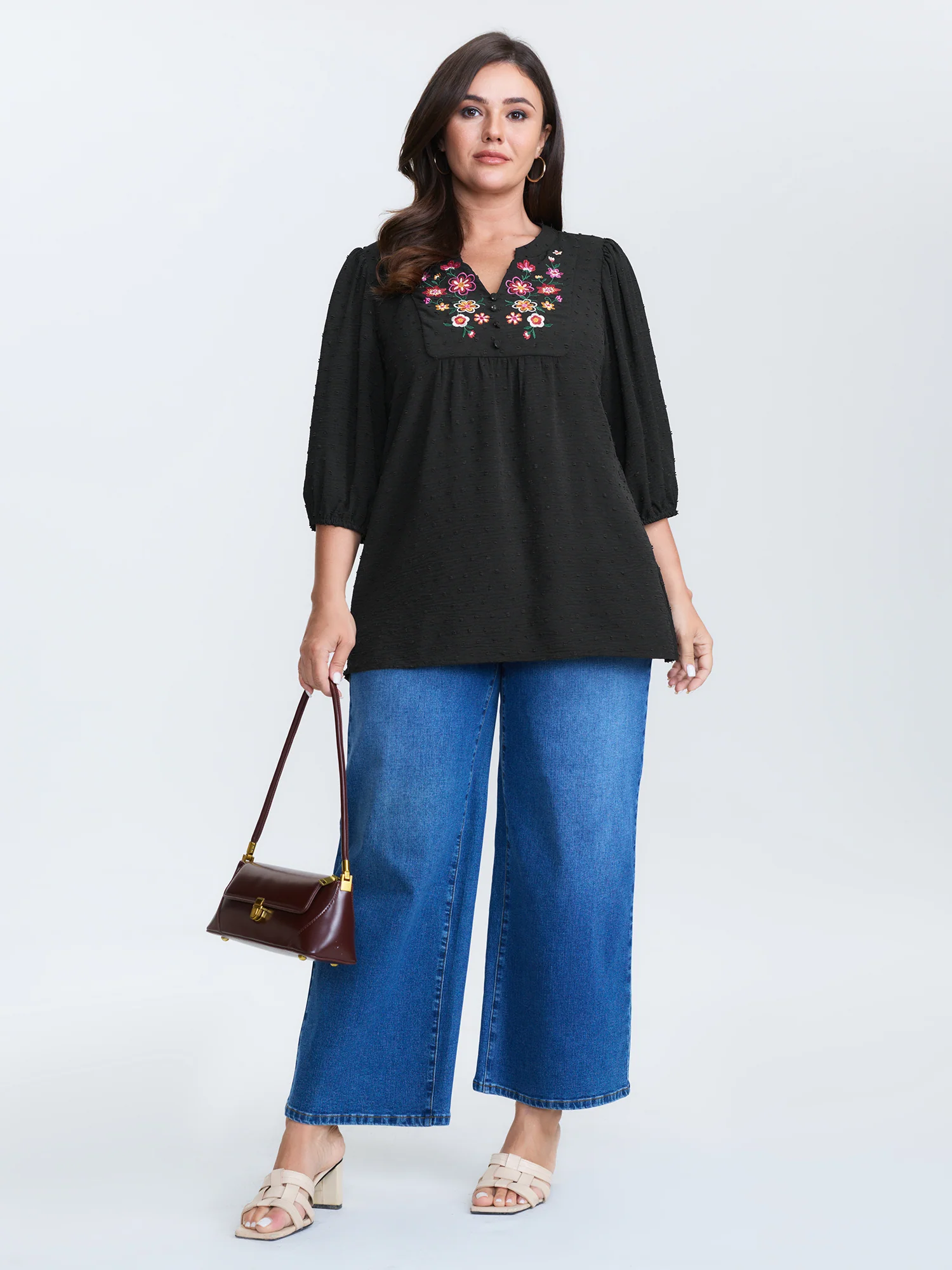 Multicolor Floral Embroidered Flowy Blouse - Image 3
