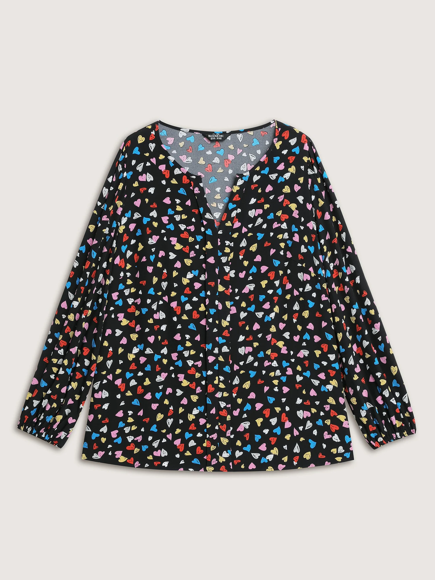 Multicolor Hearts Print Notched Collar Blouse - Image 6