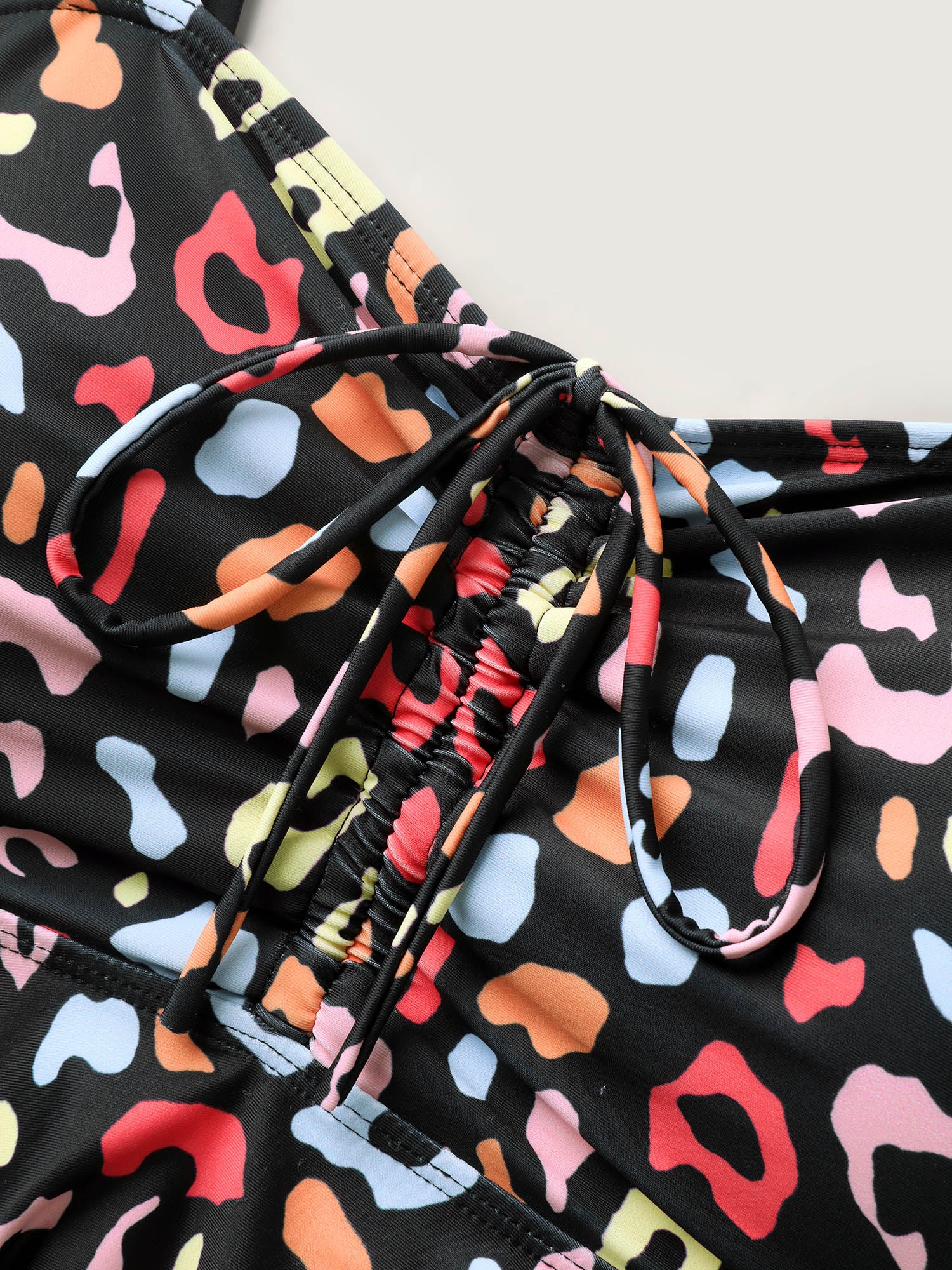 Multicolor Leopard Print Drawstring Swim Top - Image 5