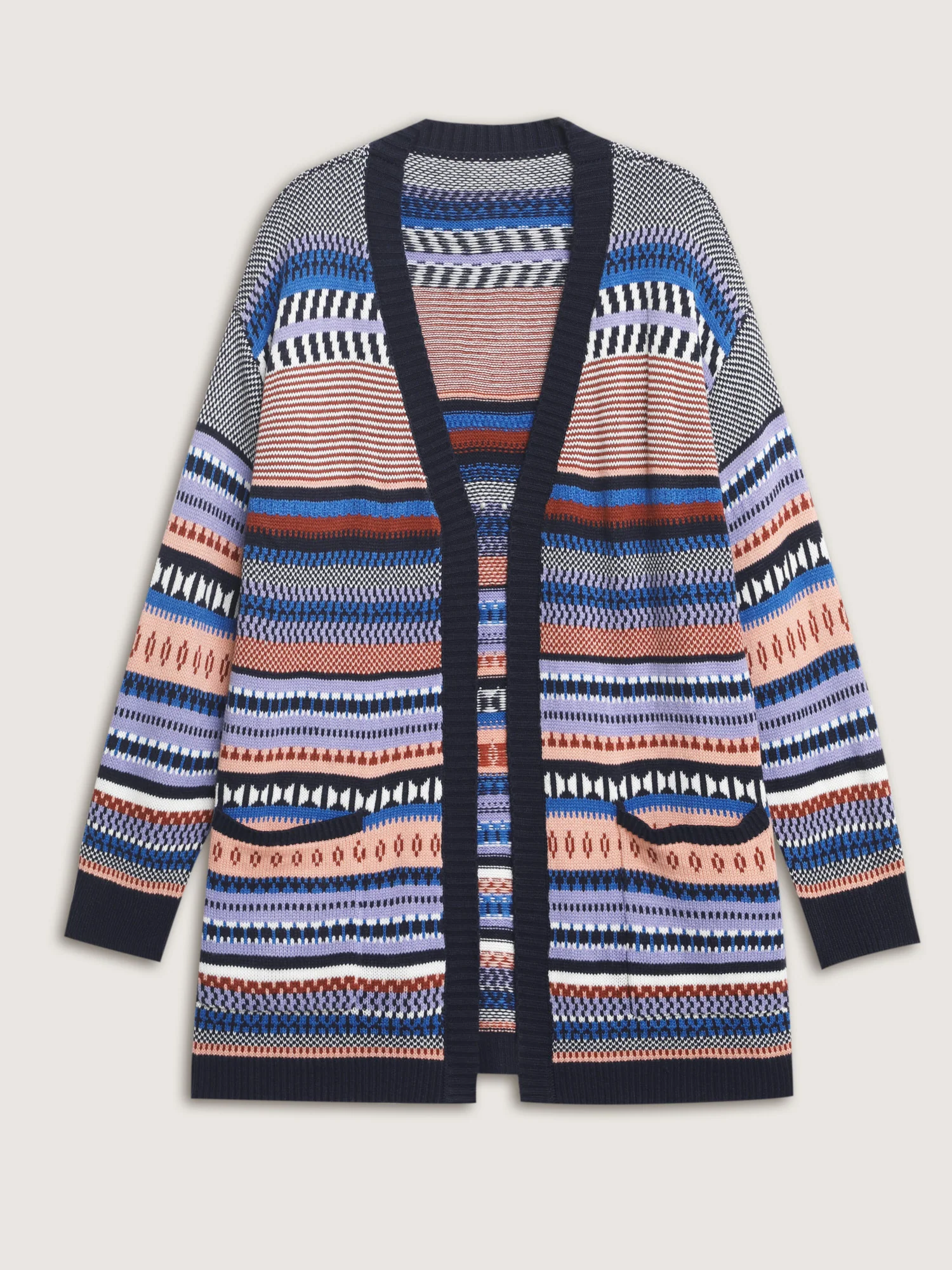 Multicolor Stripe Jacquard Pockets Knit Cardigan - Image 10