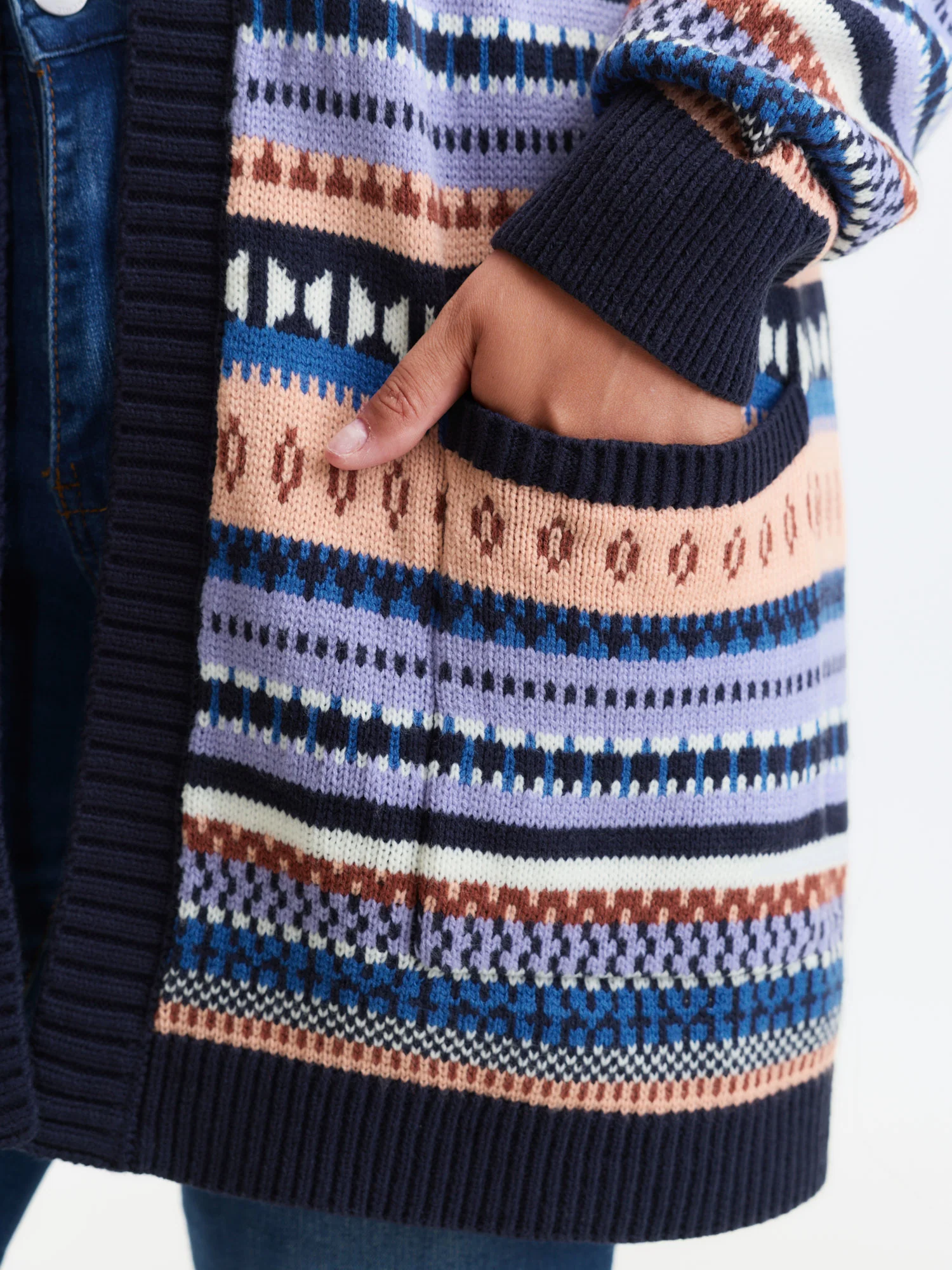 Multicolor Stripe Jacquard Pockets Knit Cardigan - Image 5