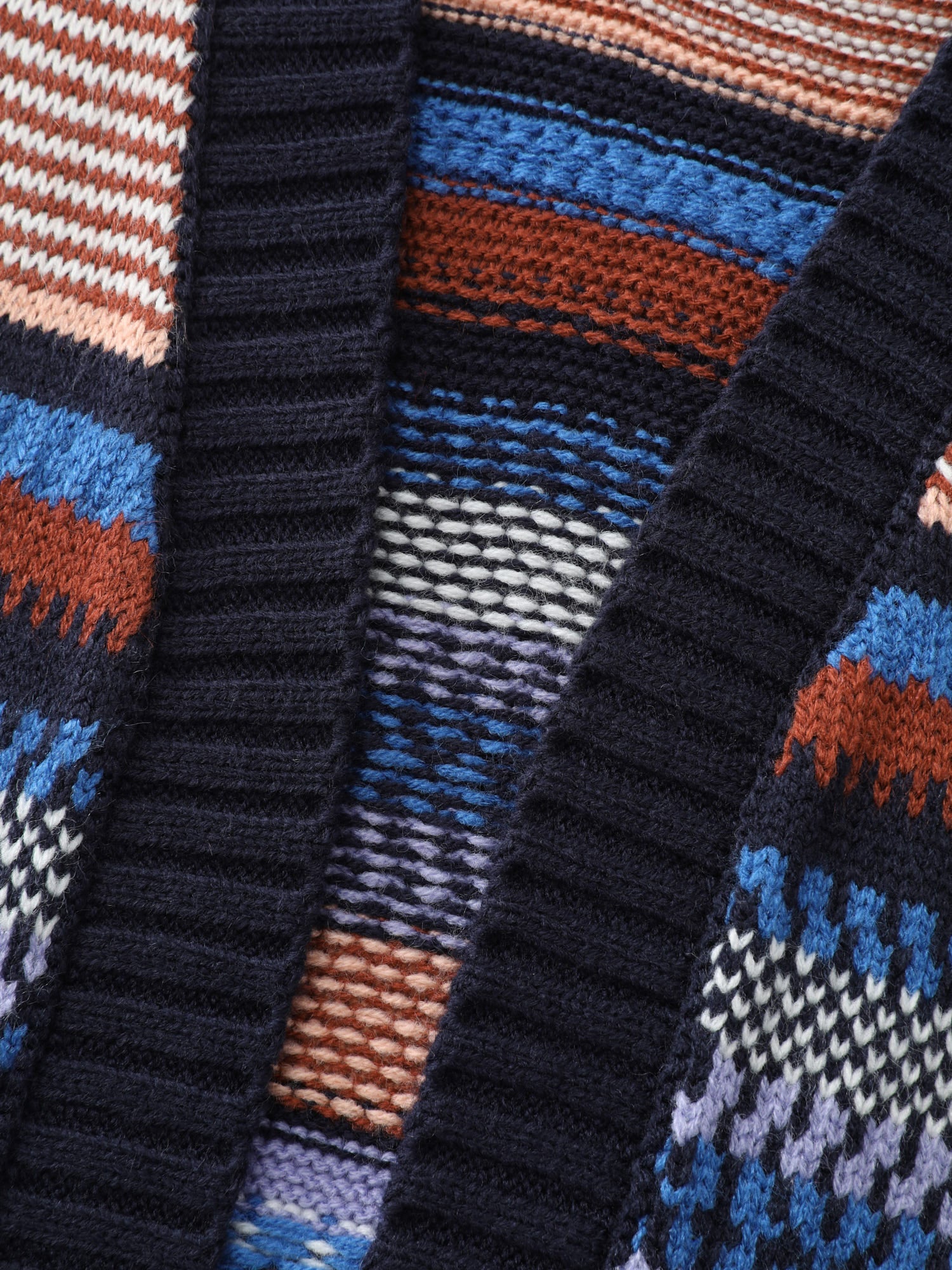 Multicolor Stripe Jacquard Pockets Knit Cardigan - Image 8