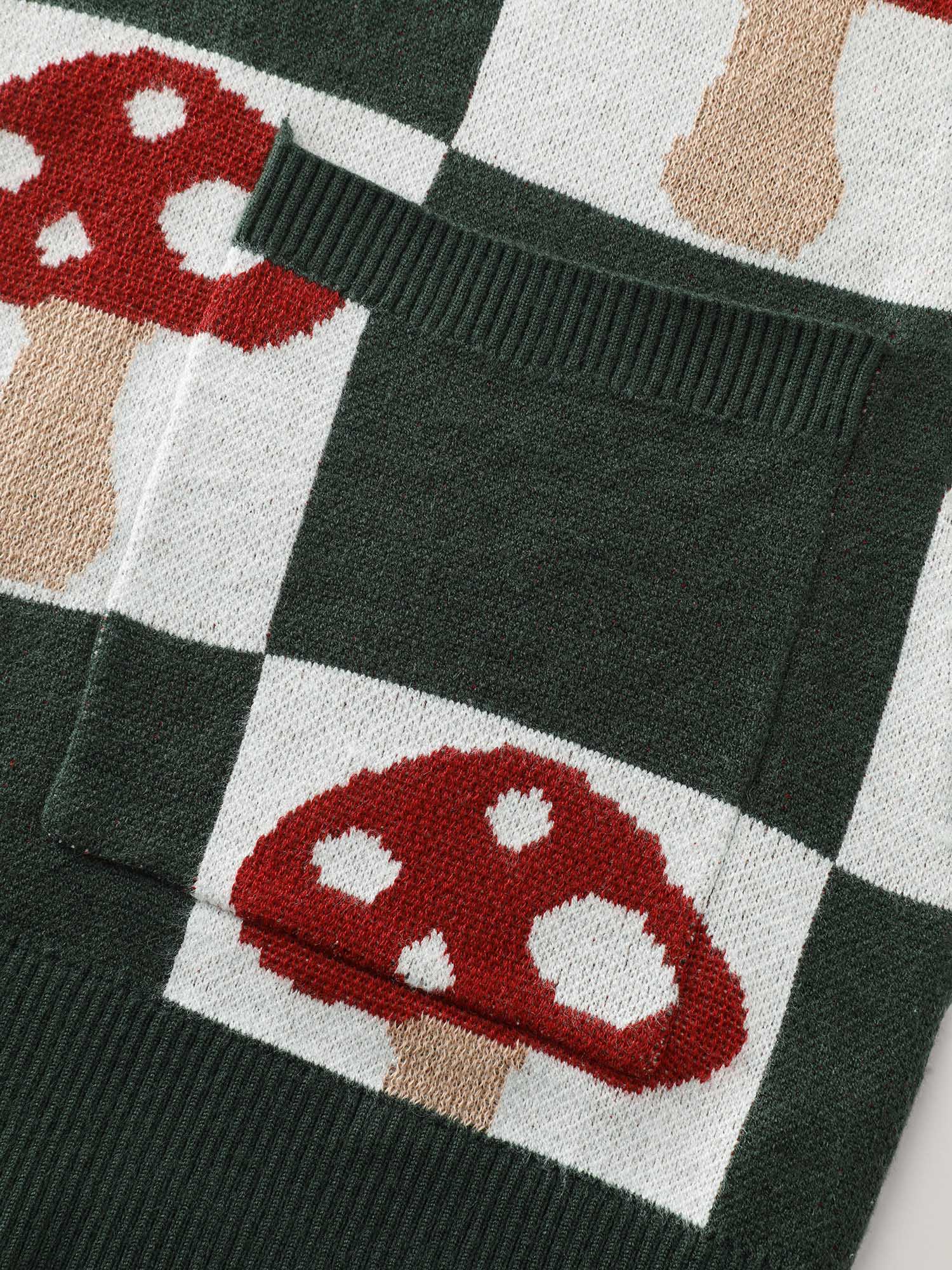 Mushroom Checkered Jacquard Knit Cardigan - Image 7