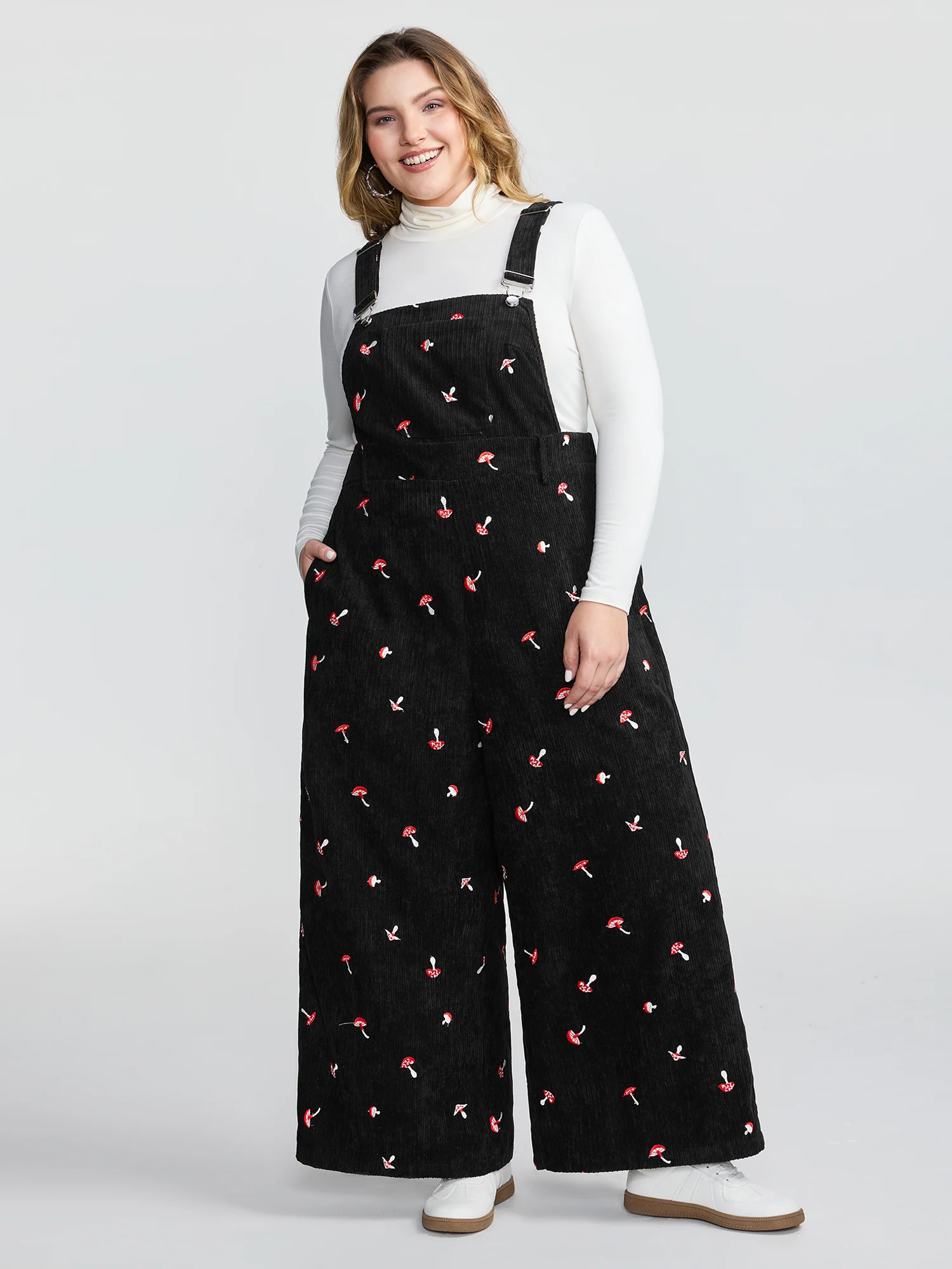Mushroom Embroidered Textured Overall Jumpsuit - Image 3