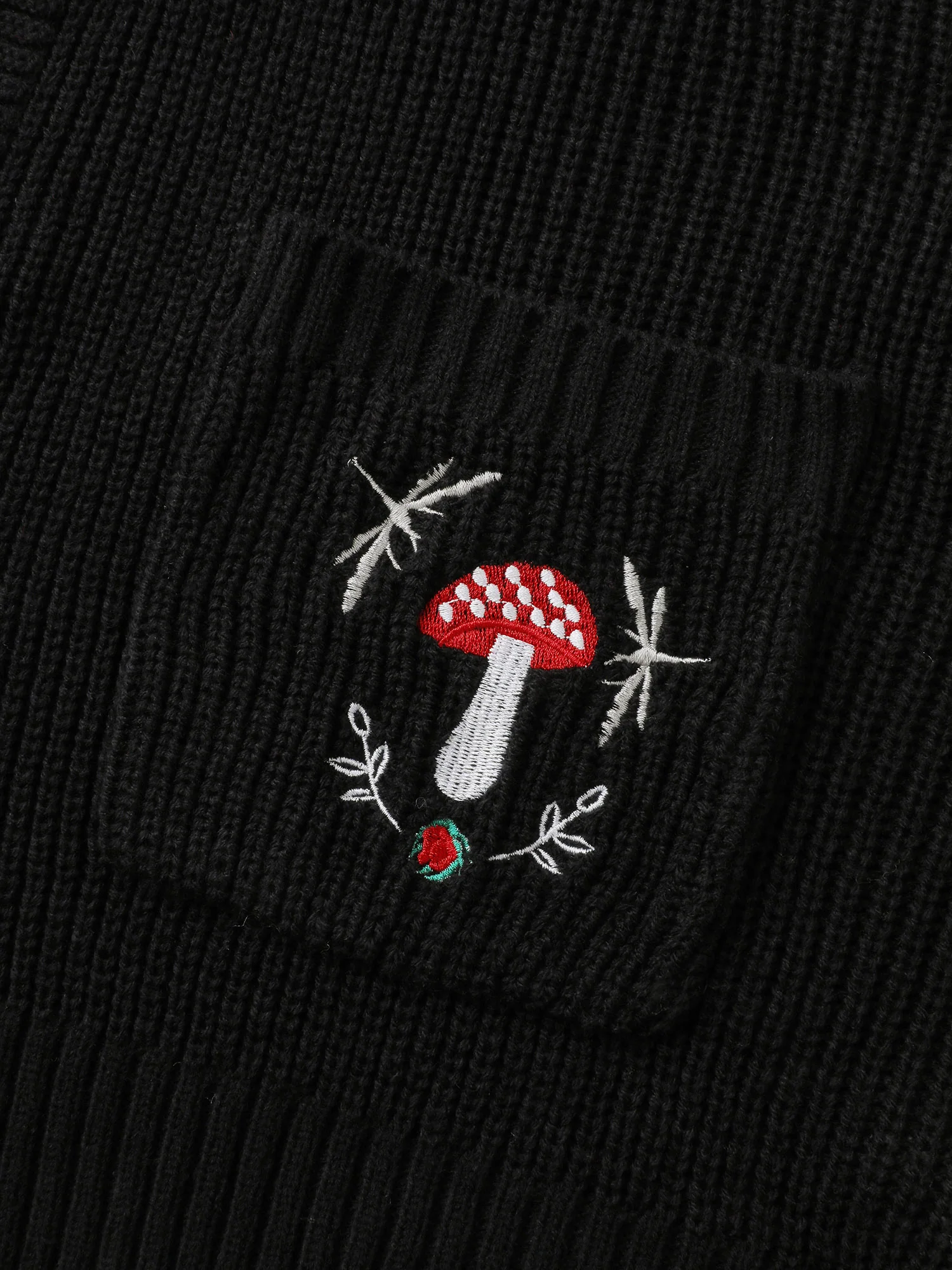 Mushroom Embroidery Textured Button Cardigan - Image 6