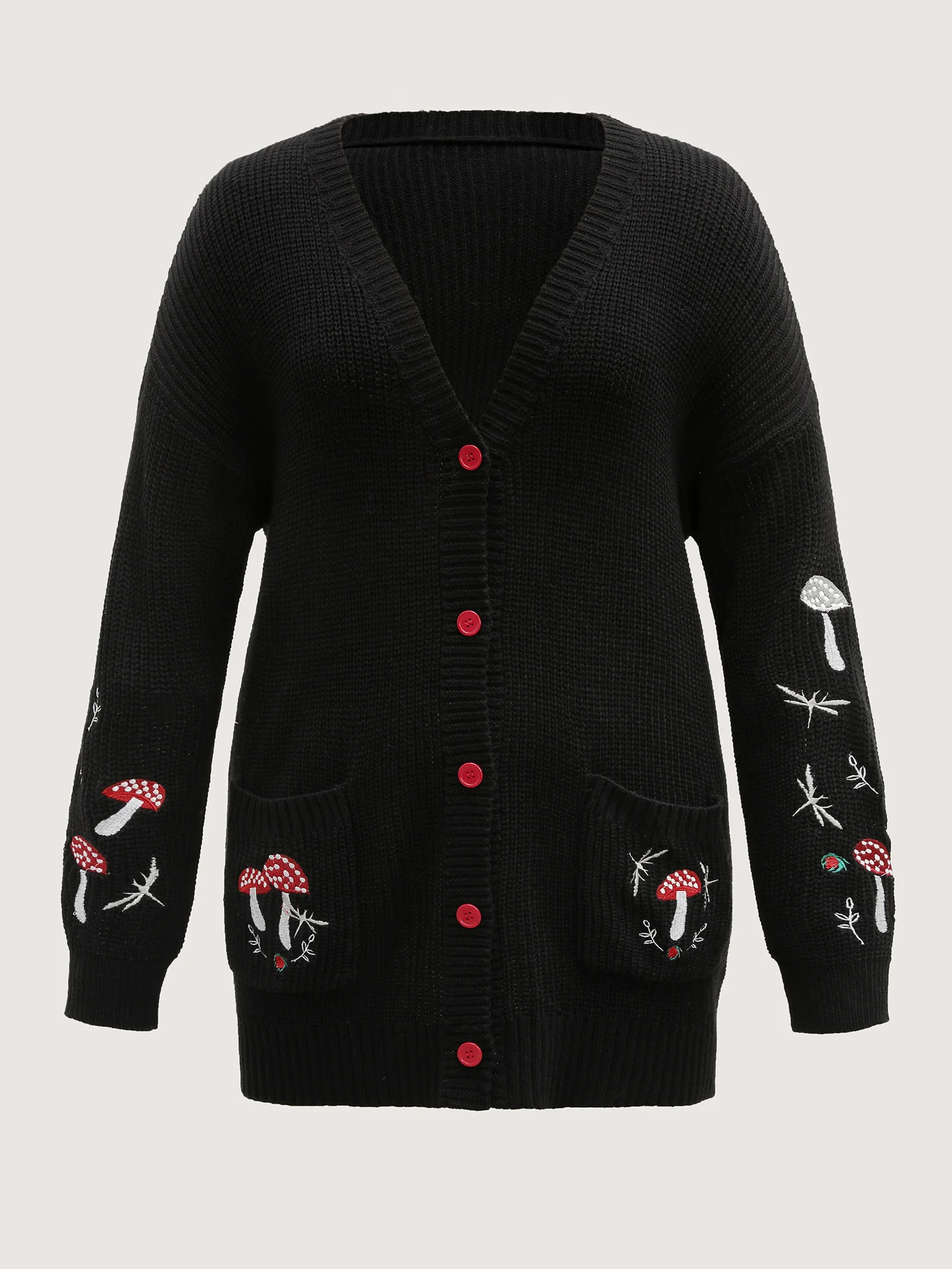 Mushroom Embroidery Textured Button Cardigan - Image 9