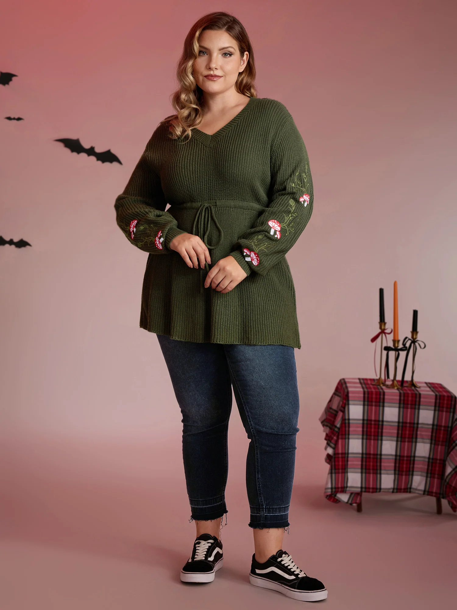 Mushroom Halloween Embroidery A-Line Pullover - Image 3