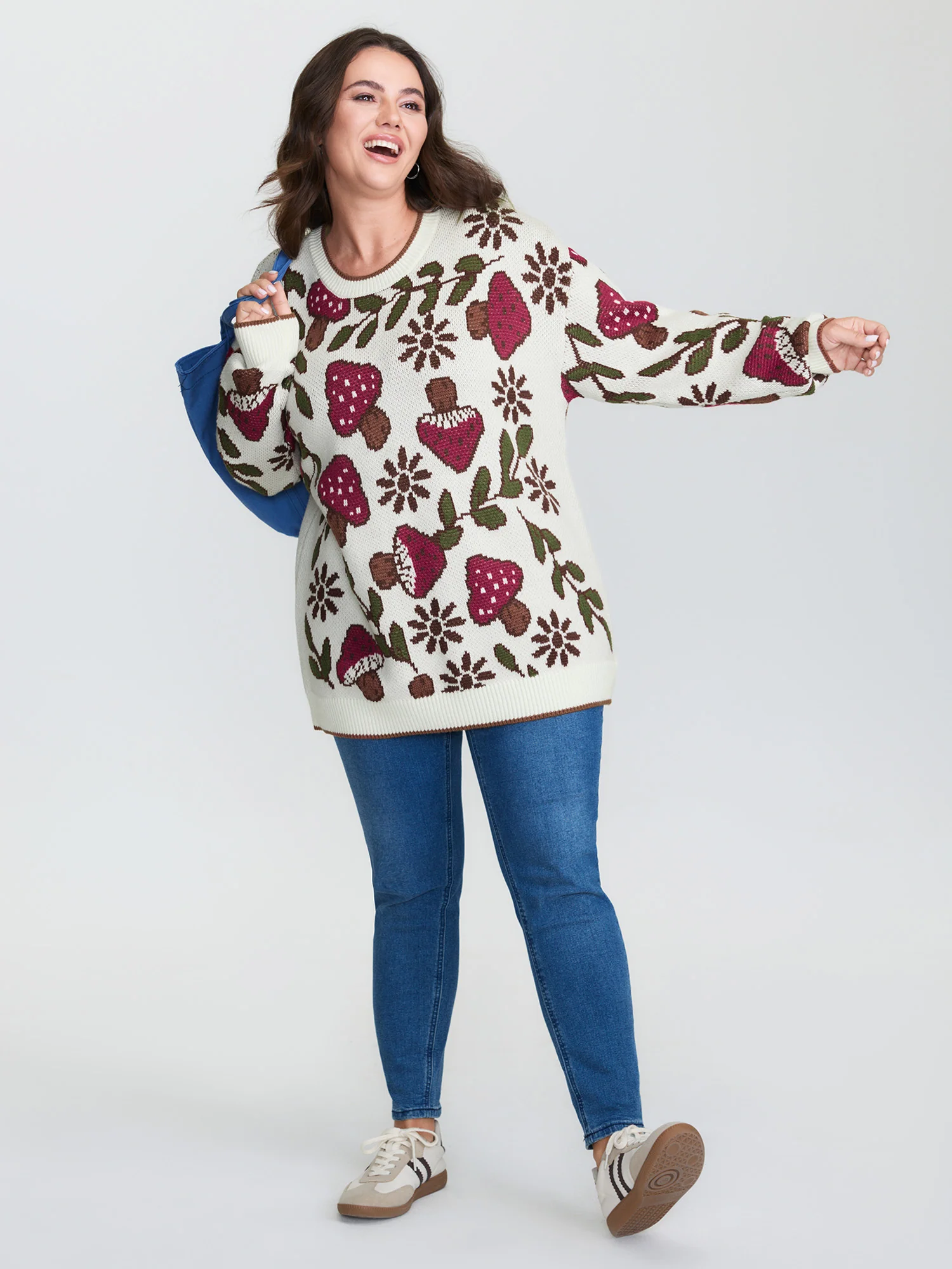 Mushroom Jacquard Color Contrast Pullover - Image 2