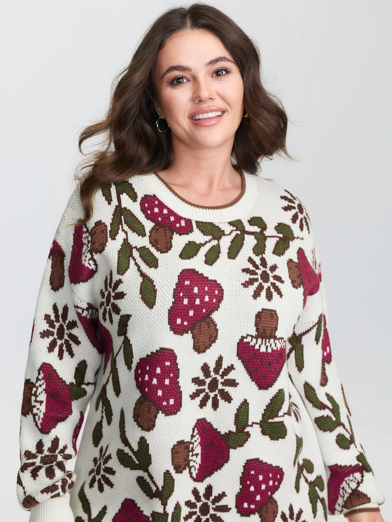 Mushroom Jacquard Color Contrast Pullover - Image 3