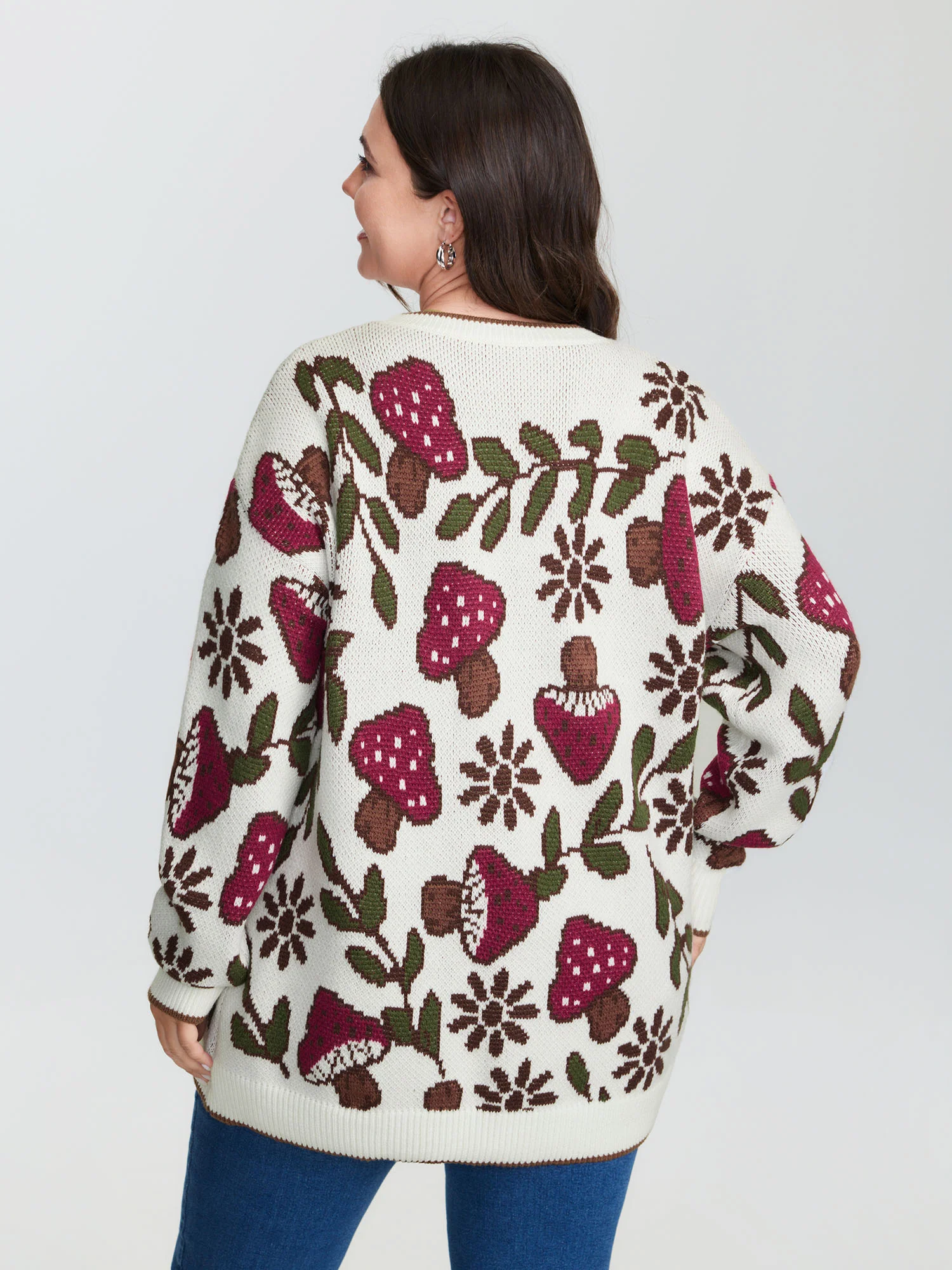 Mushroom Jacquard Color Contrast Pullover - Image 4
