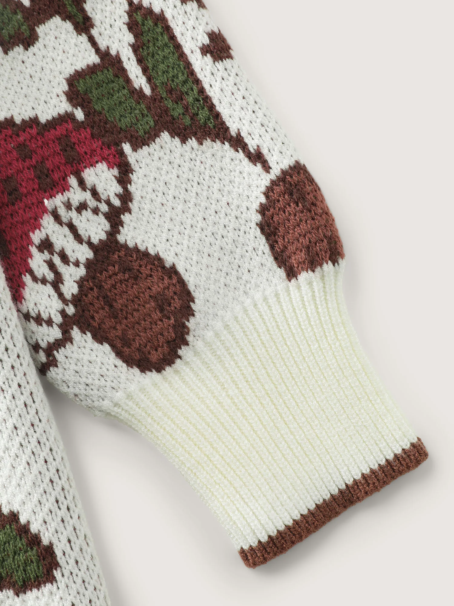 Mushroom Jacquard Color Contrast Pullover - Image 5
