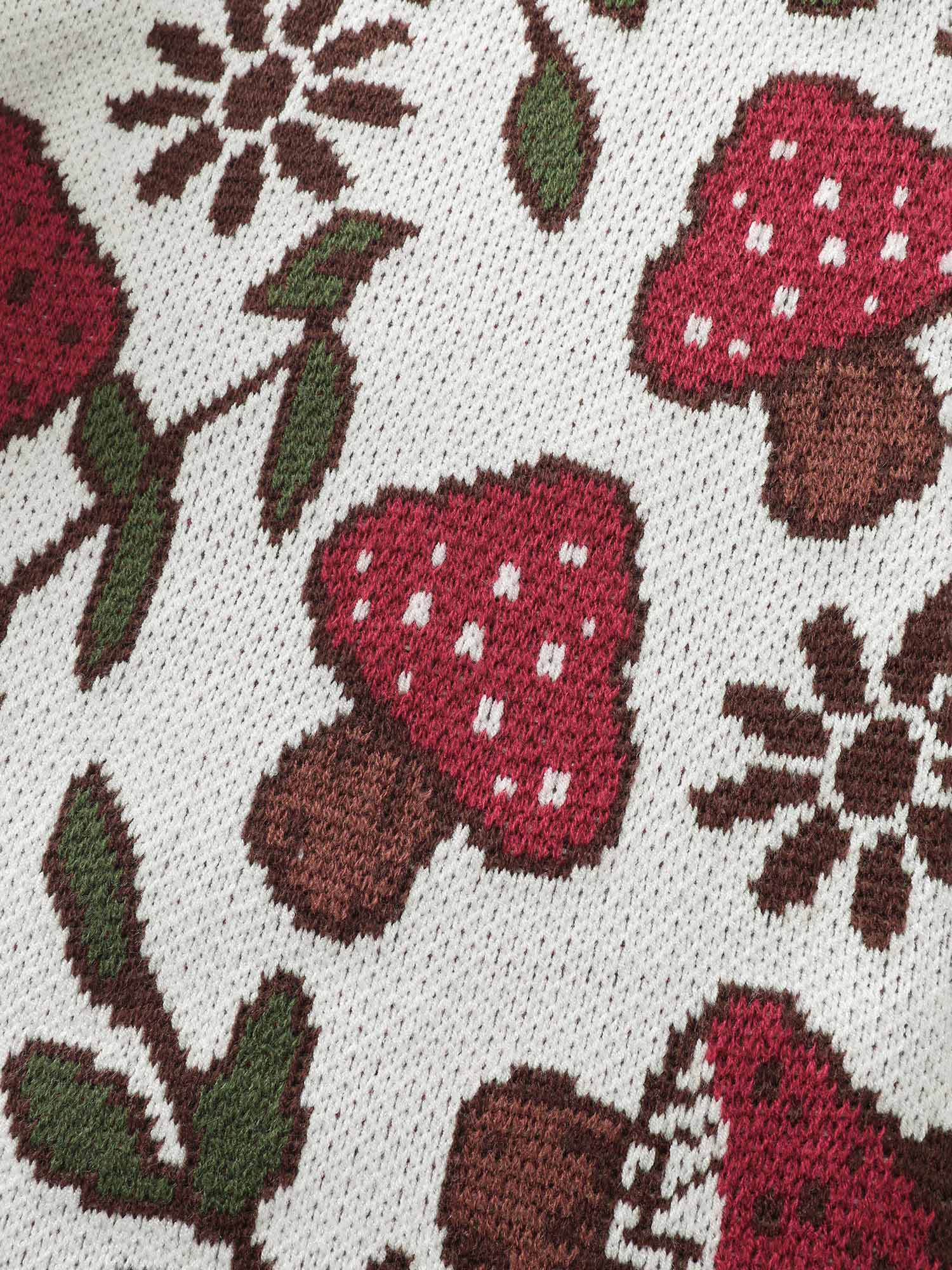 Mushroom Jacquard Color Contrast Pullover - Image 6