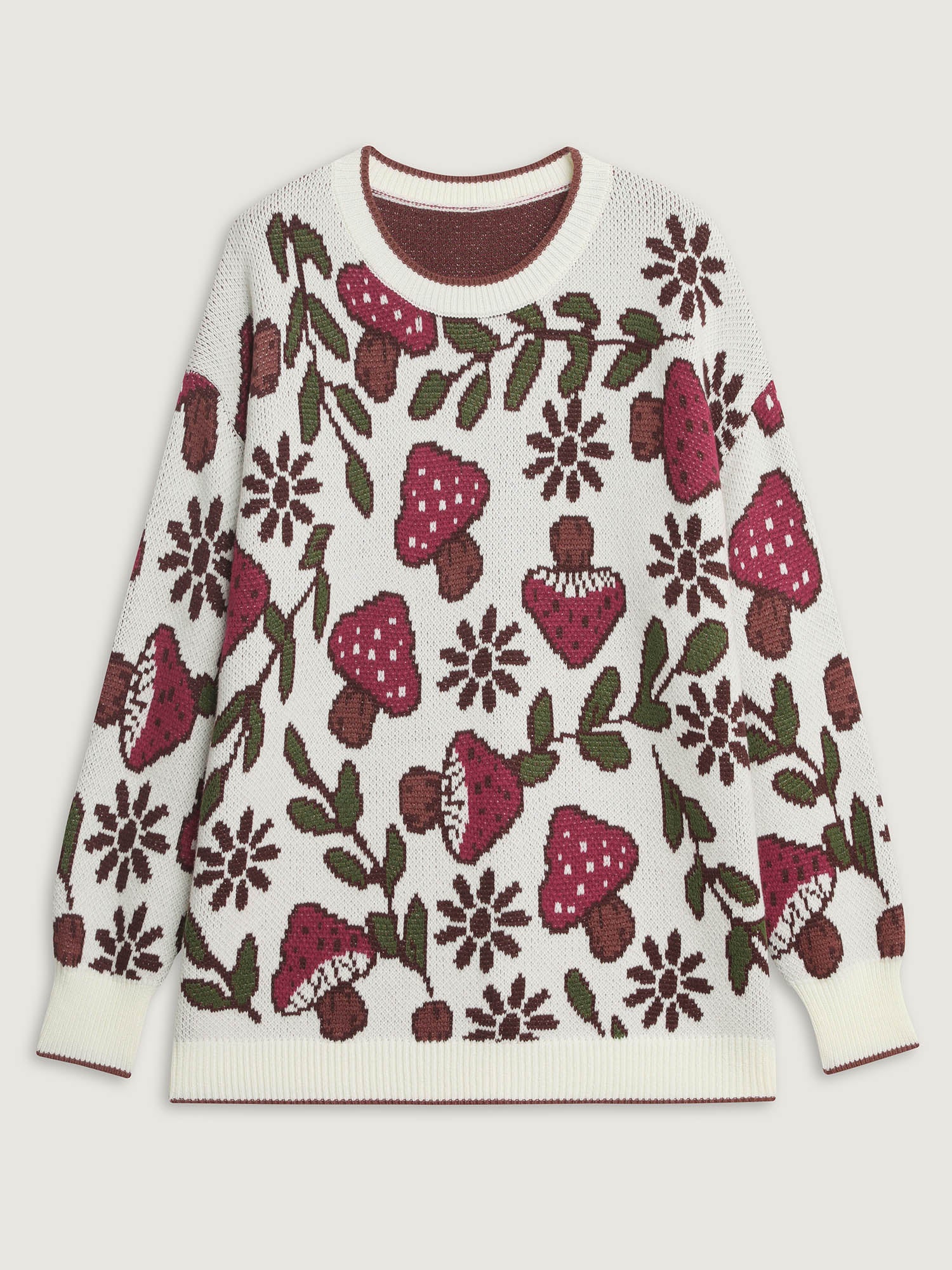 Mushroom Jacquard Color Contrast Pullover - Image 7
