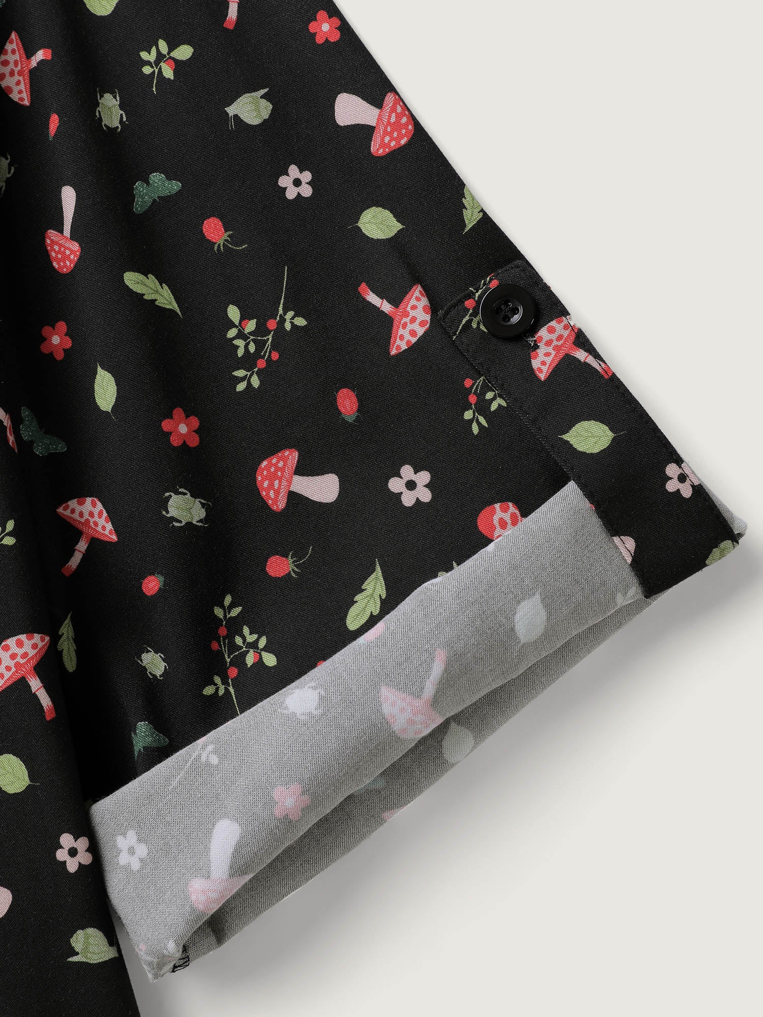 Mushroom Print Adjustable Sleeve Placket Blouse - Image 5