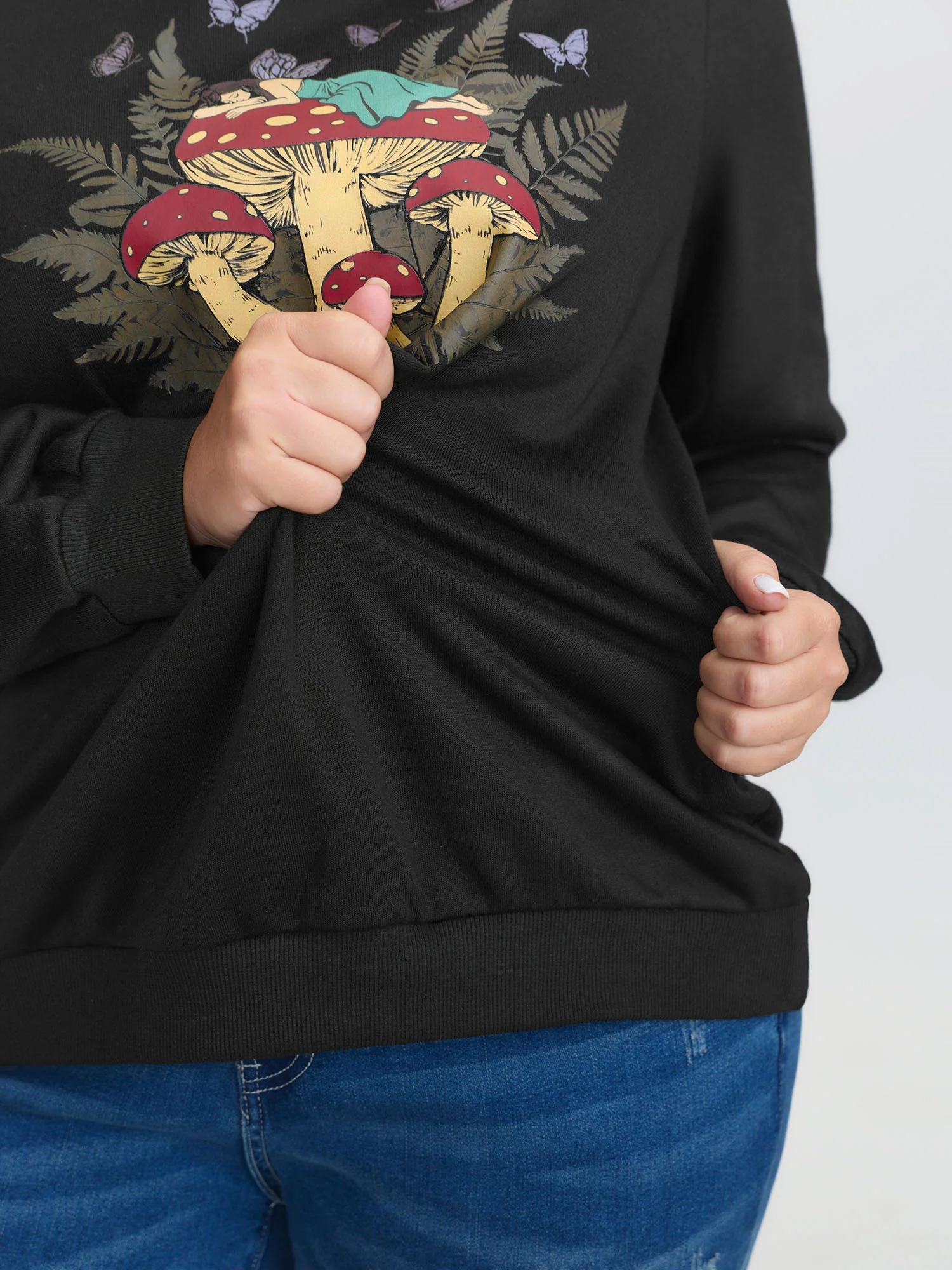 Mushroom Print Stretchy Round Neck Sweatshirt - Image 4