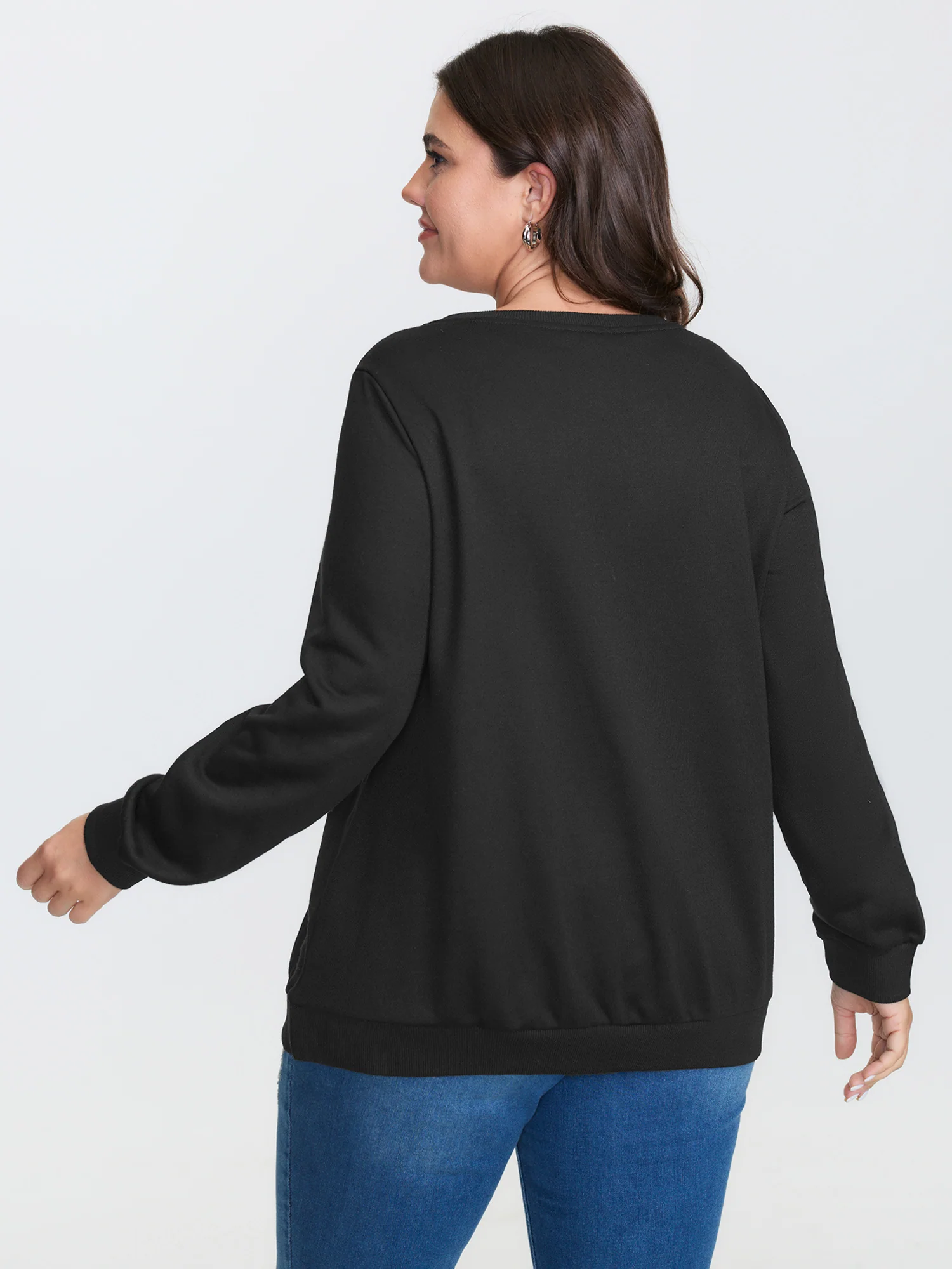 Mushroom Print Stretchy Round Neck Sweatshirt - Image 5