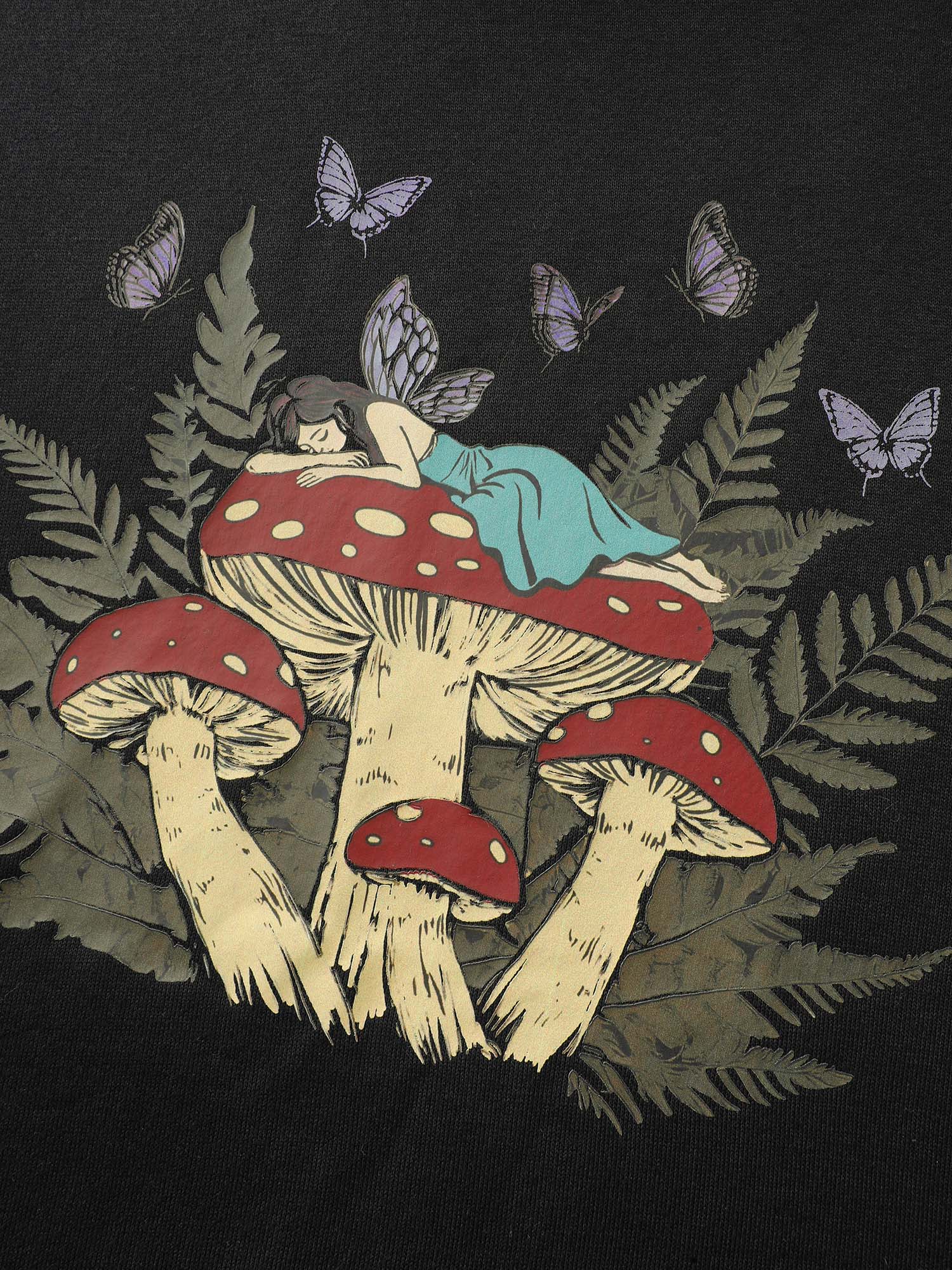 Mushroom Print Stretchy Round Neck Sweatshirt - Image 6