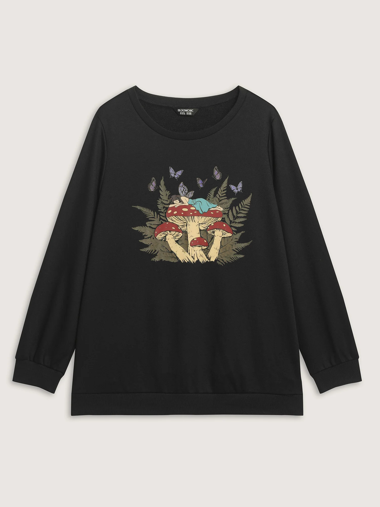 Mushroom Print Stretchy Round Neck Sweatshirt - Image 8