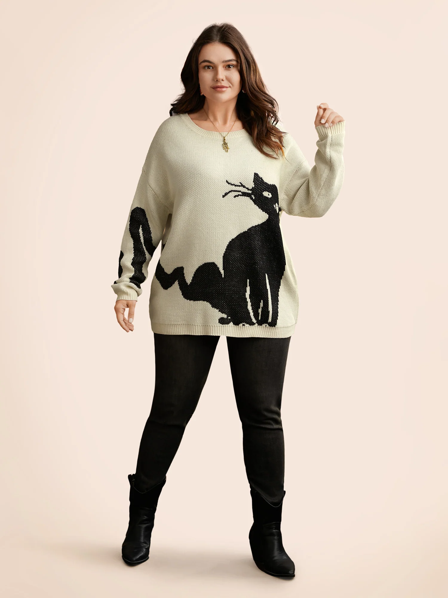 Mystic Cat Knit Crew Neck Pullover - Image 2